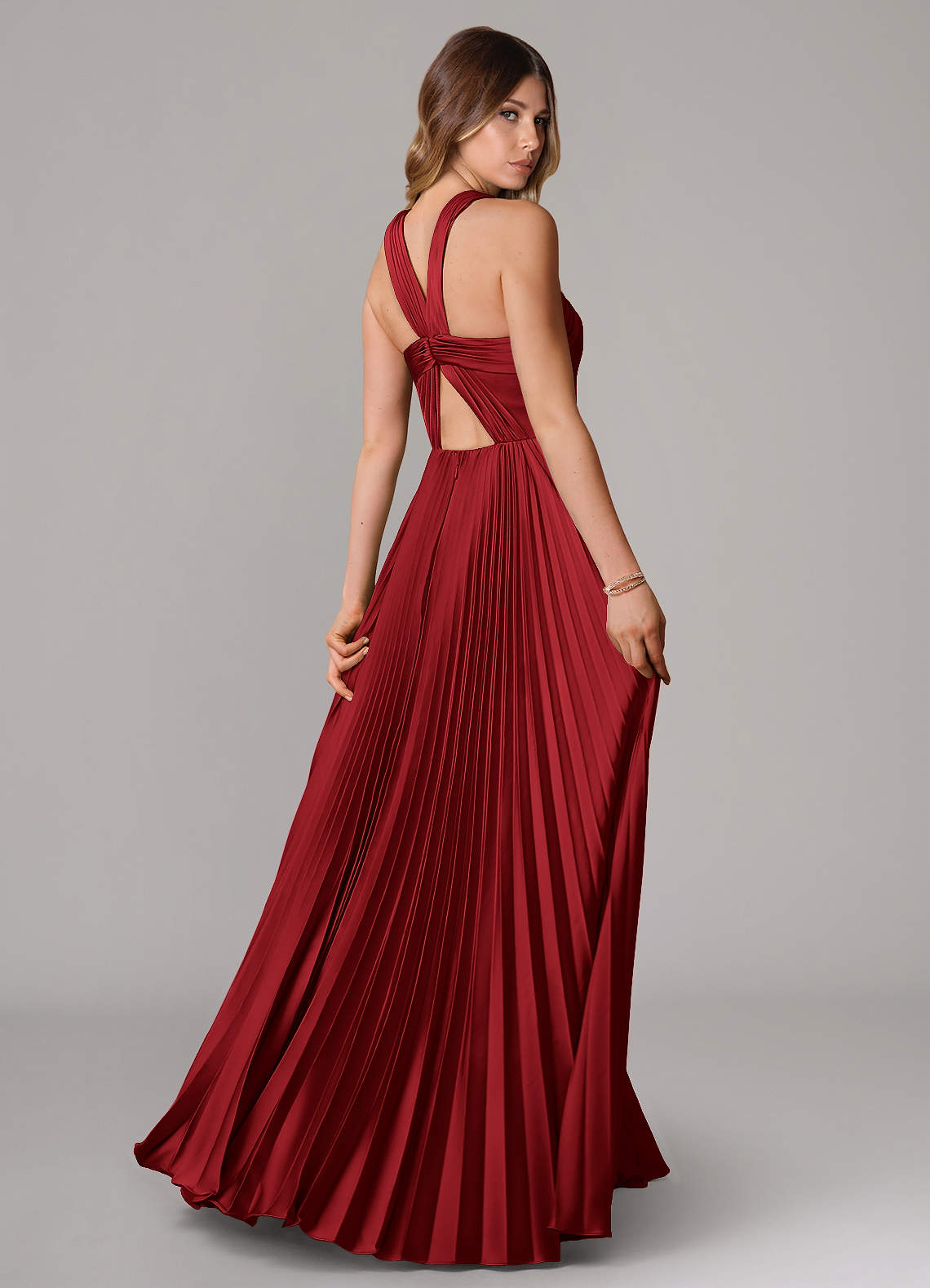 Afra A-Line Halter-Neck Stretch Satin Bridesmaid Dress in Scarlet