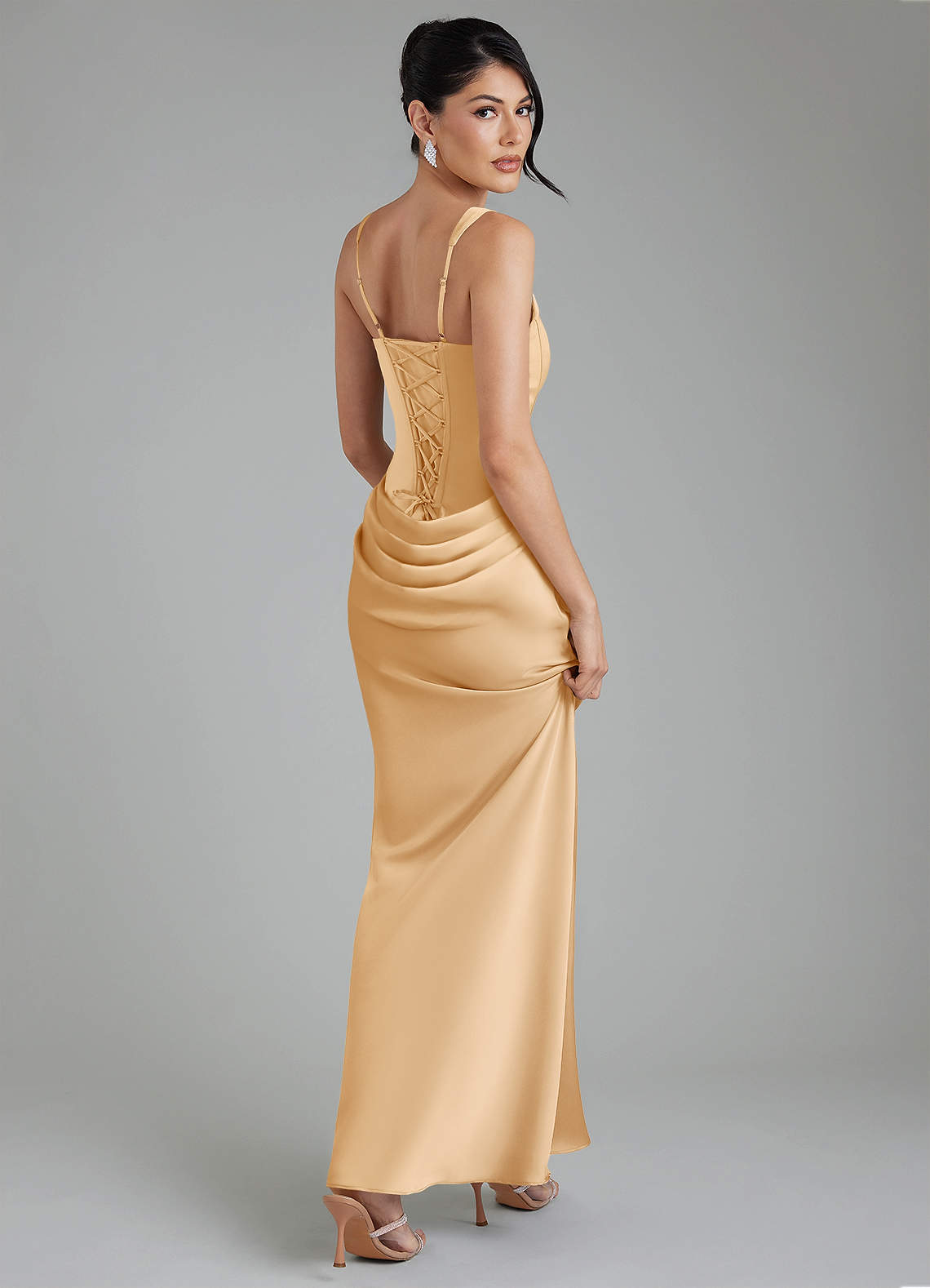 Etta Mermaid Square-Neck Stretch Satin Bridesmaid Dress in Gold