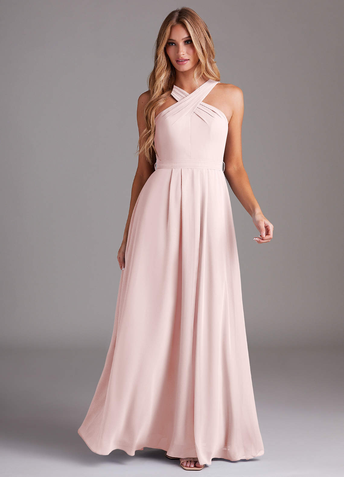Dixie A-Line Halter Chiffon Bridesmaid Dress in Blushing Pink