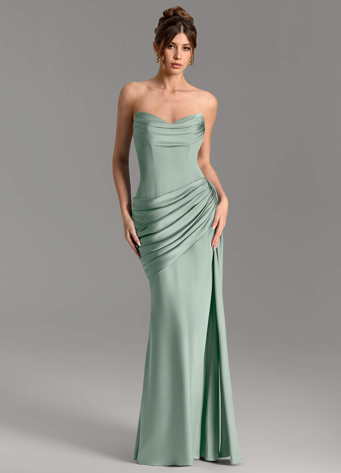 Zorah Mermaid Sweetheart Stretch Satin Bridesmaid Dress in Agave