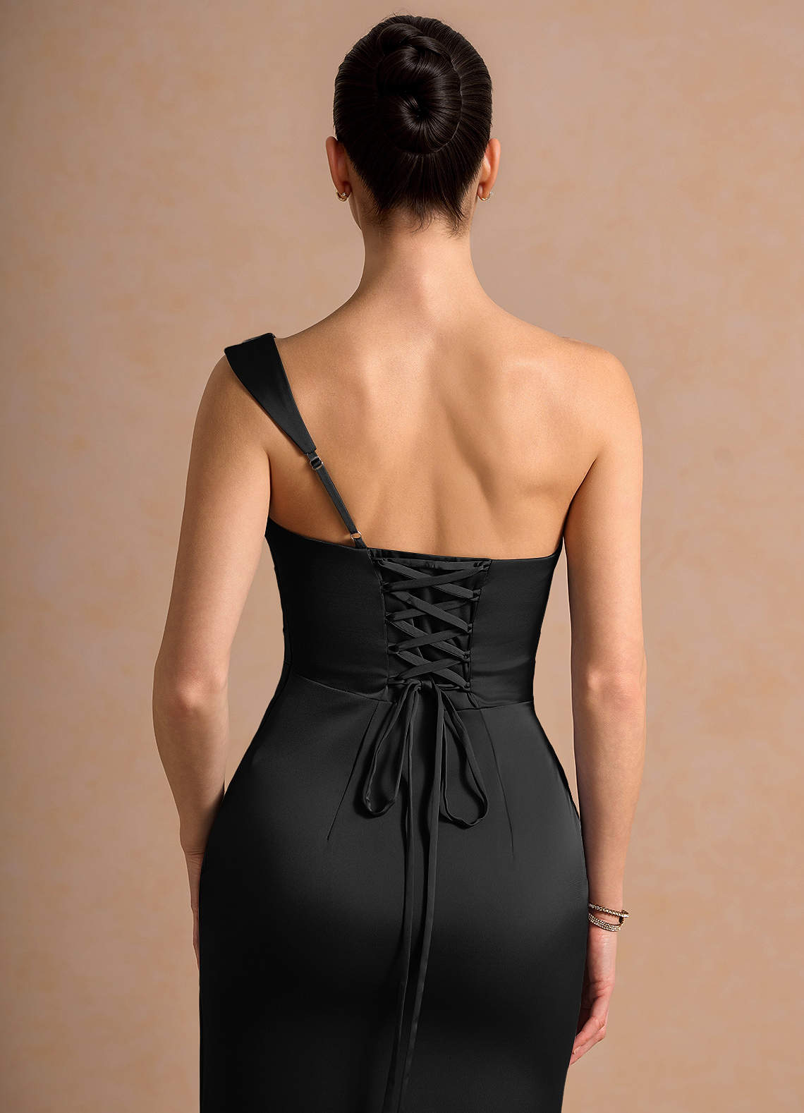 Cassiopeia One-Shoulder Draped Stretch Satin Evening Dress in black