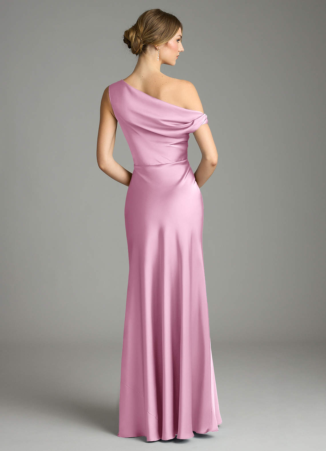 Emerson Mermaid One-Shoulder Stretch Satin Bridesmaid Dress in candy pink