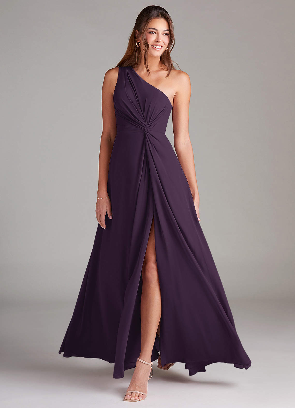 Brooke A-Line One-Shoulder Chiffon Bridesmaid Dress in Plum