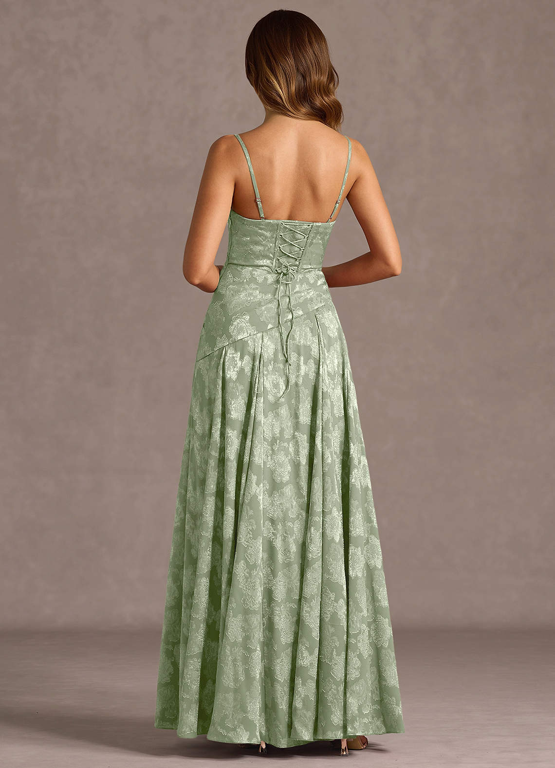 Gabriela A-Line Corset Fil Coupé Wedding Guest Dress in Light Green