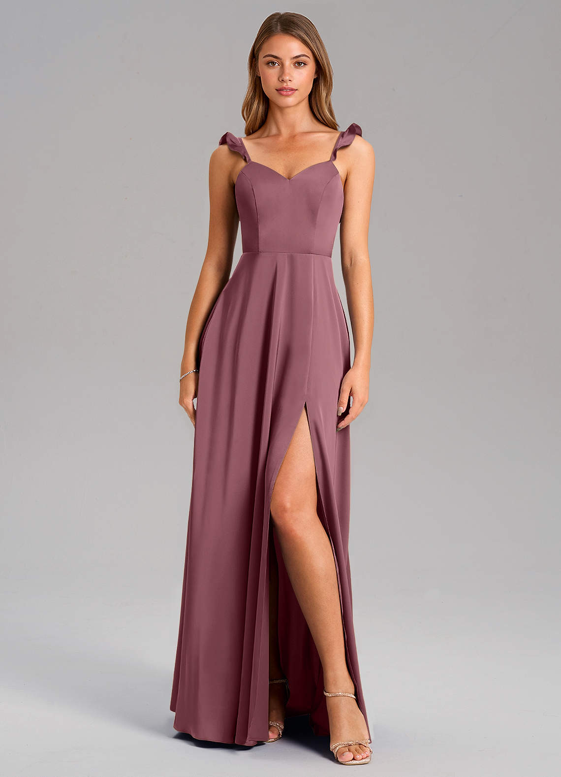 Everett A-Line V-Neck Chiffon Bridesmaid Dress in Desert Rose