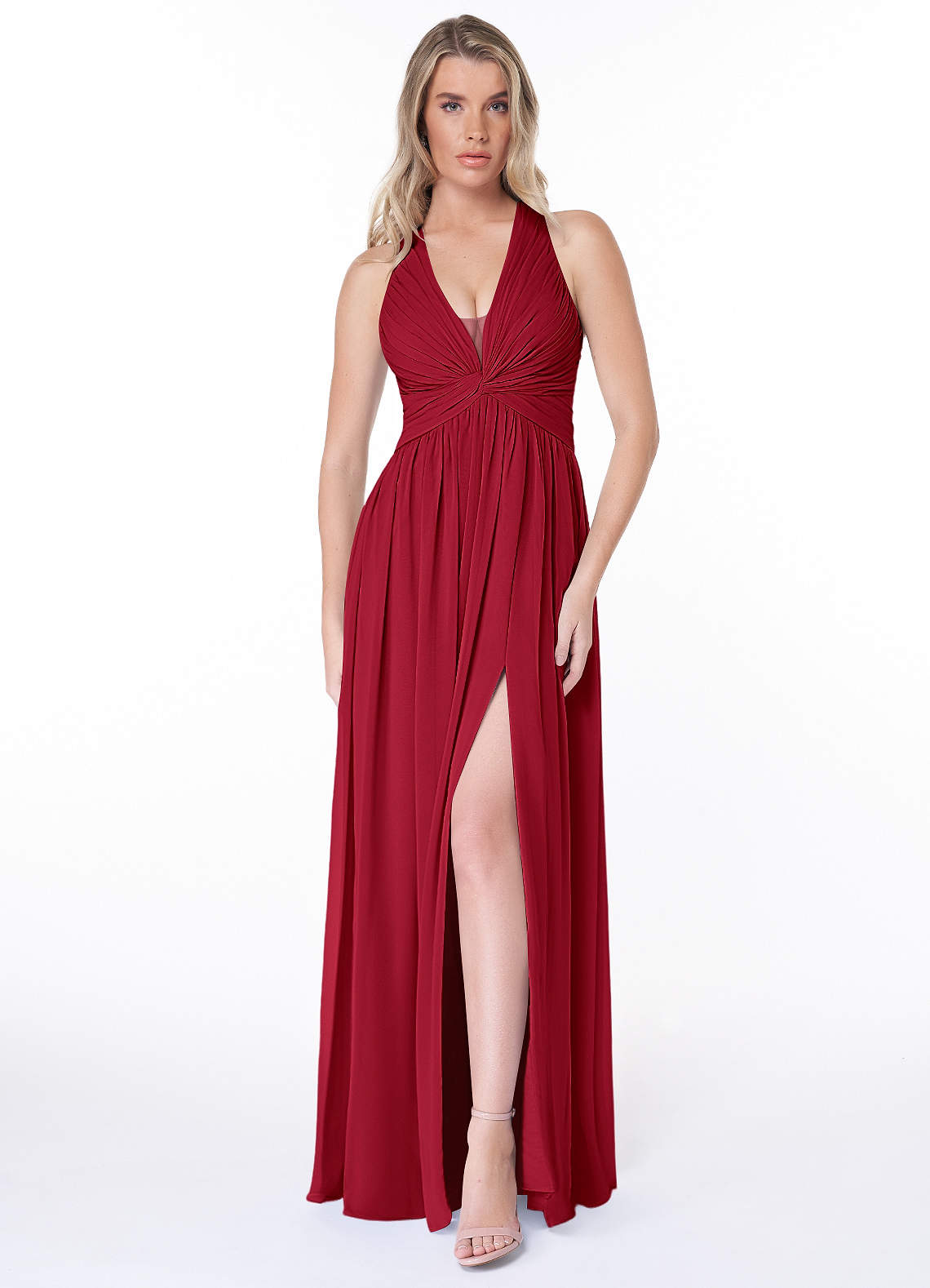 Jaclyn A-Line Halter Chiffon Bridesmaid Dress in Scarlet