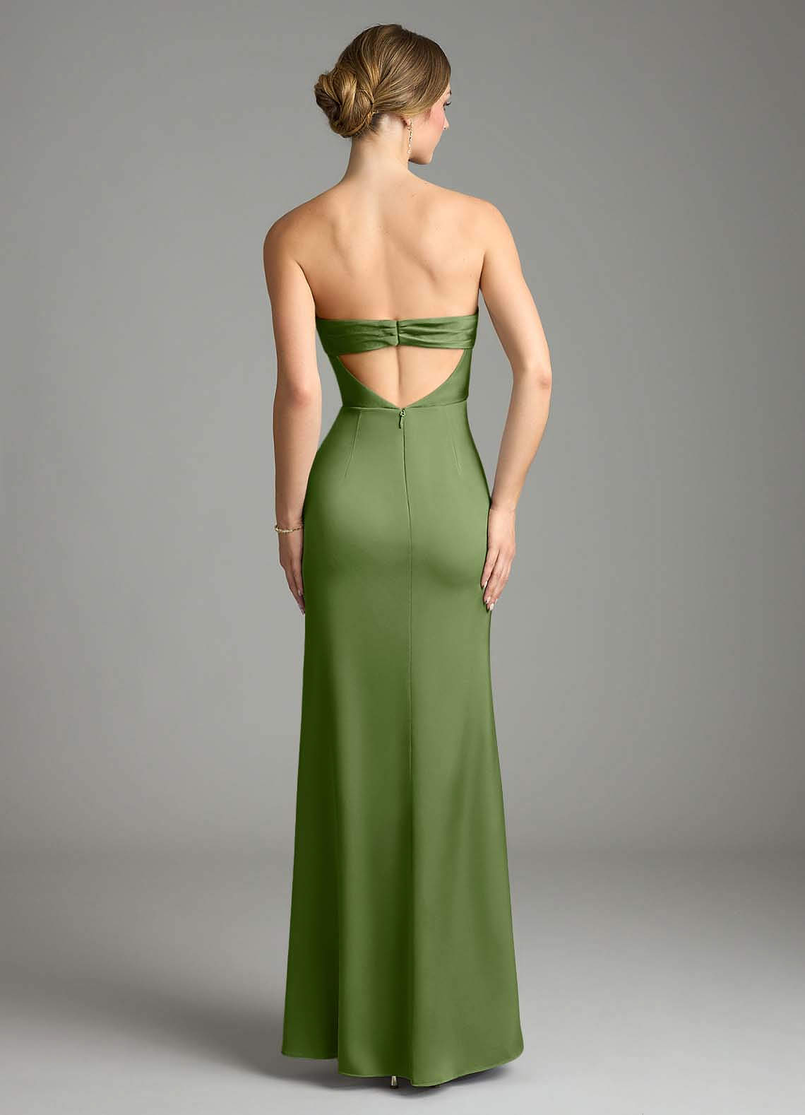 Leonis Mermaid Cowl-Neck Stretch Satin Bridesmaid Dress in Juniper