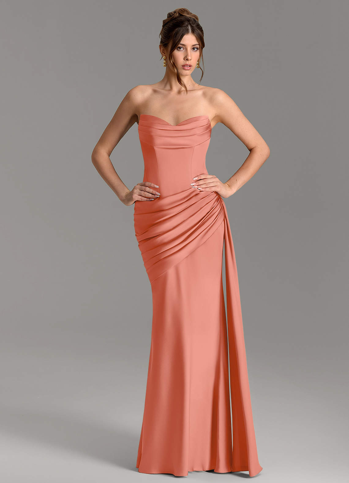 Zorah Mermaid Sweetheart Stretch Satin Bridesmaid Dress in Salmon Pink