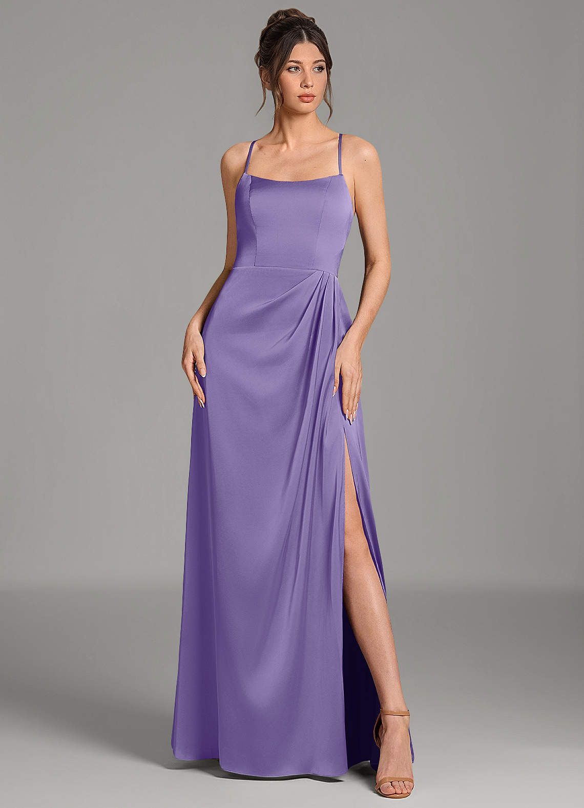 Frankie A-Line Scoop-Neck Stretch Satin Bridesmaid Dress in Tahiti