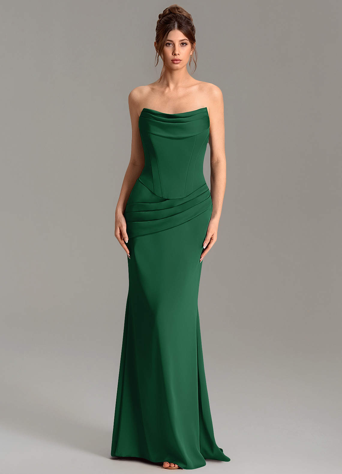 Adrienne Mermaid Cowl-Neck Stretch Satin Bridesmaid Dress in Dark Green