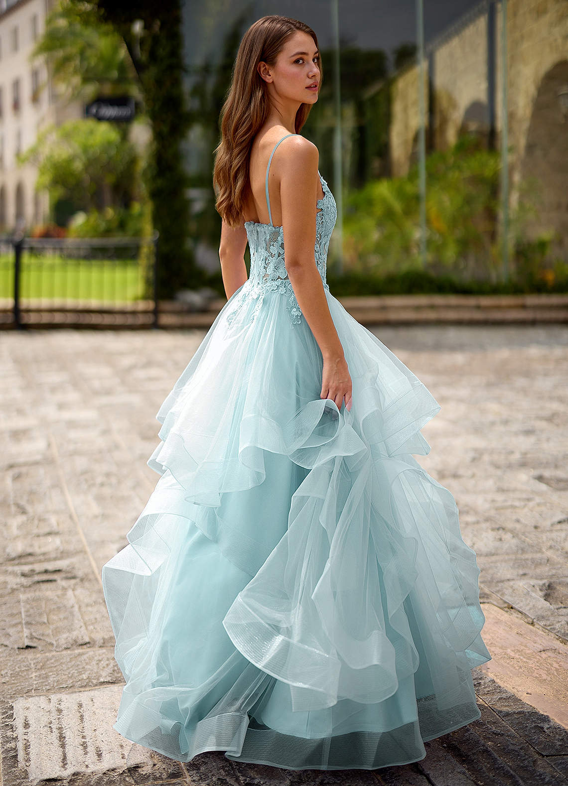 Spitze Ball Gown Sweetheart Lace Tulle Evening Dress in candy pink