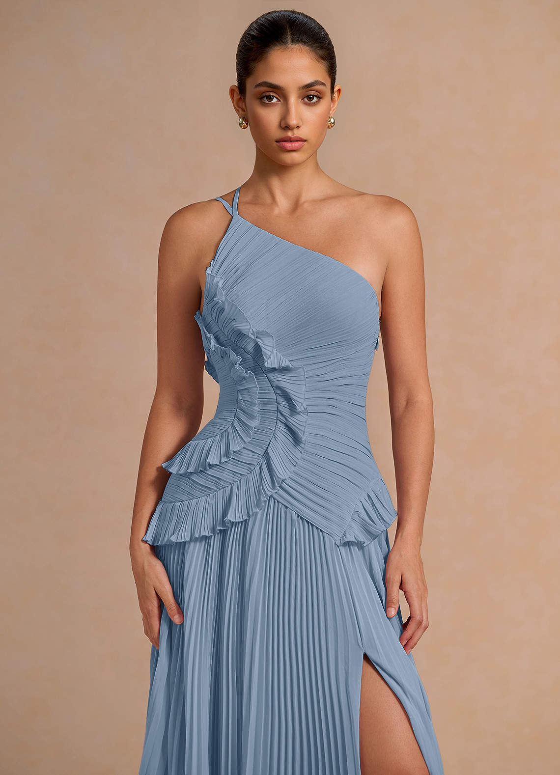 Melody A-Line One-Shoulder Chiffon Evening Dress in Powder Blue