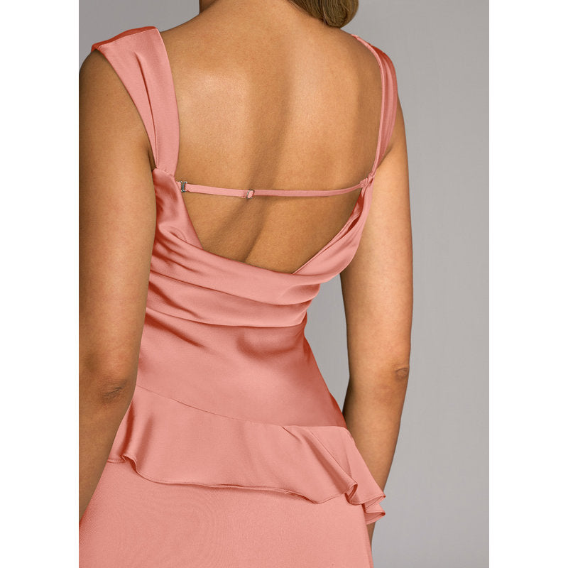 Sloane A-Line Sweetheart Stretch Satin Bridesmaid Dress in Coral - view 6