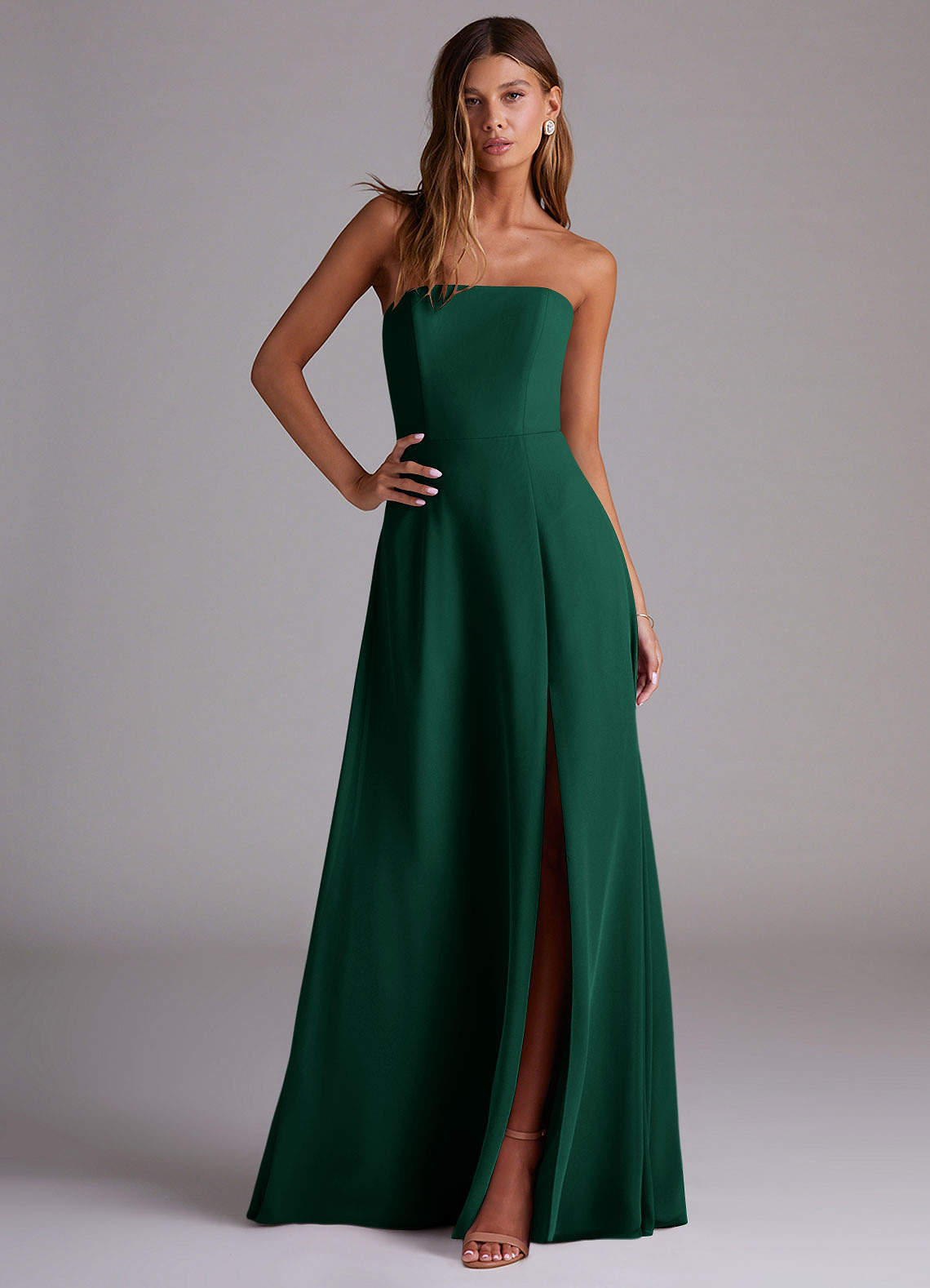 Wren A-Line Straight-Neck Chiffon Bridesmaid Dress in Emerald