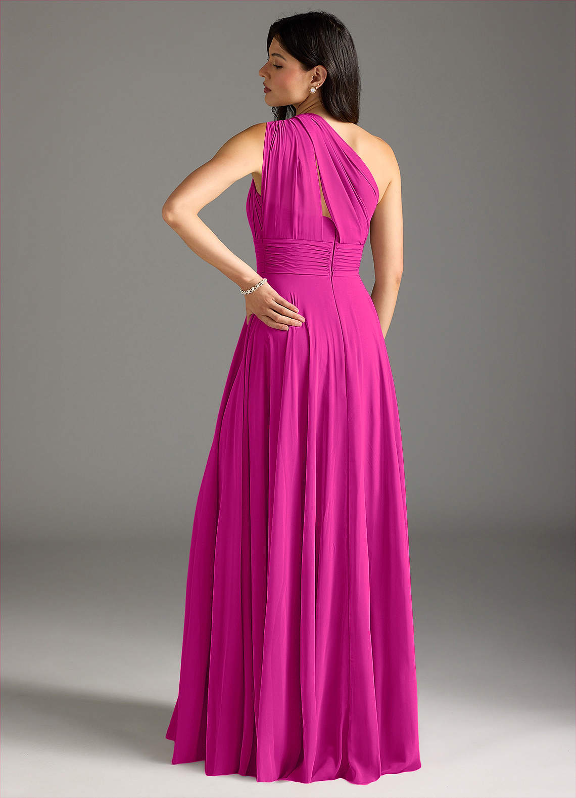 Charlize A-Line One-Shoulder Chiffon Bridesmaid Dress in Fuchsia