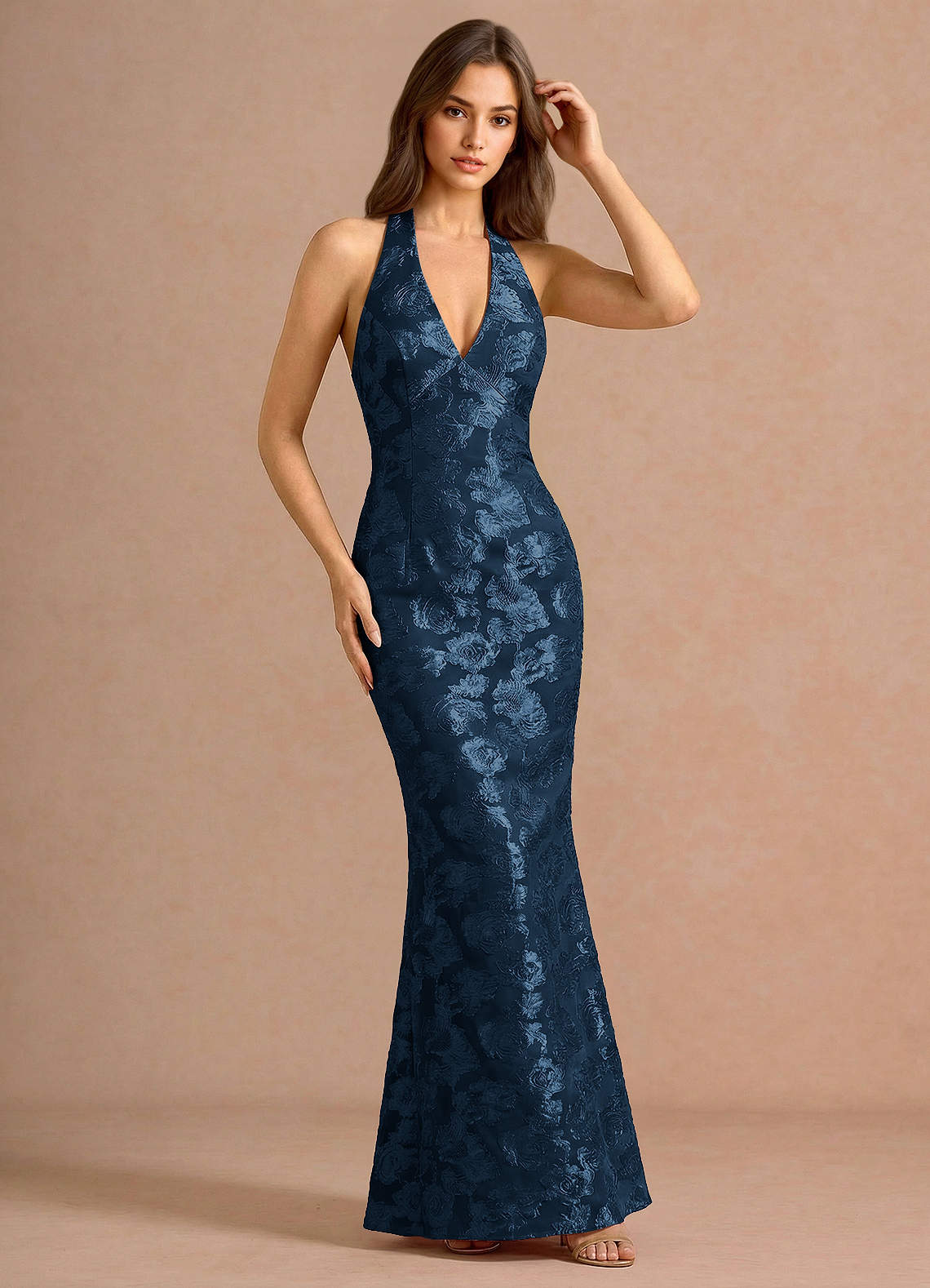 Valerie V-Neck Open-Back Fil Coupé Evening Dress in Wine