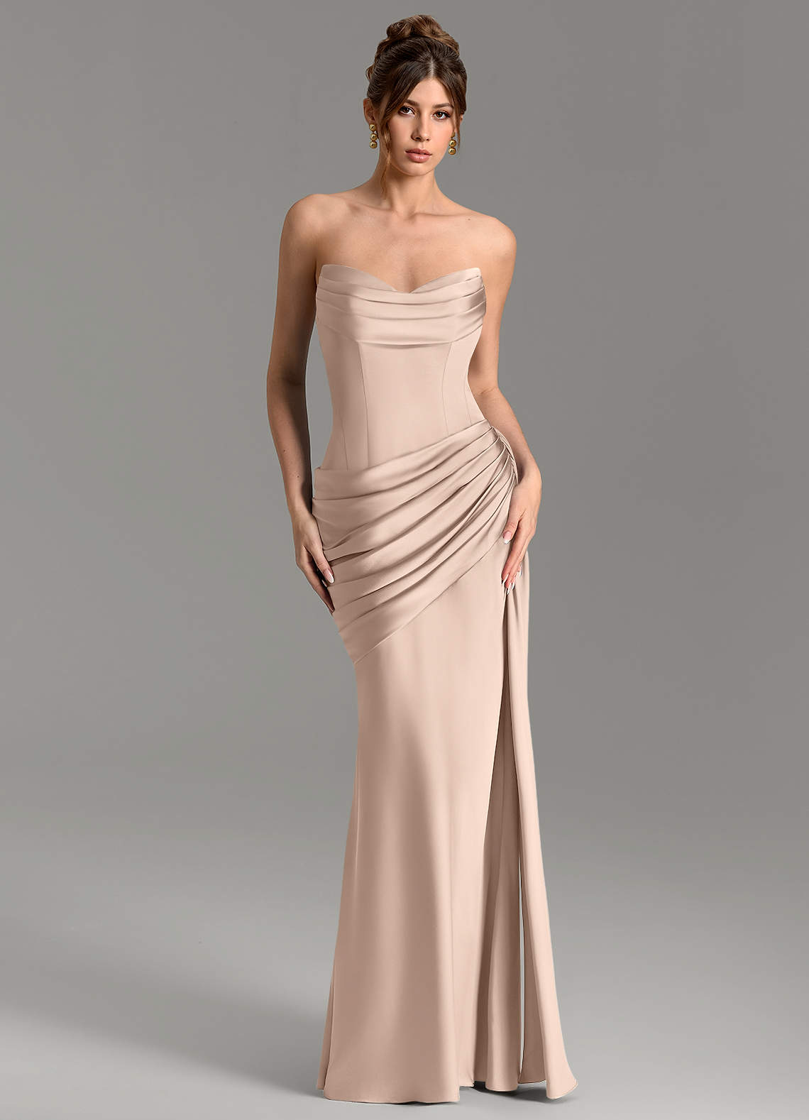 Zorah Mermaid Sweetheart Stretch Satin Bridesmaid Dress in English Rose