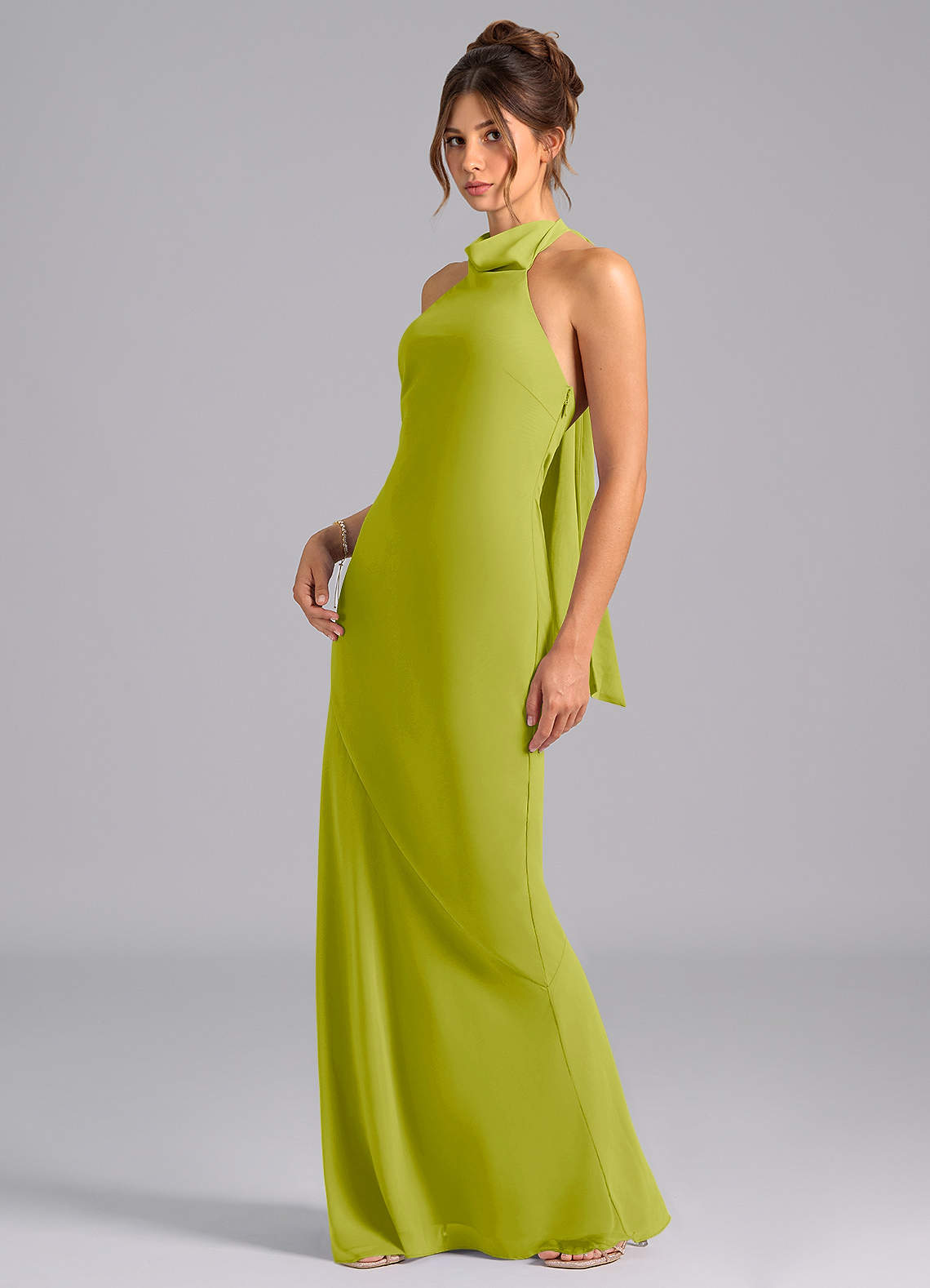 Velli Mermaid Halter Chiffon Bridesmaid Dress in Lemongrass