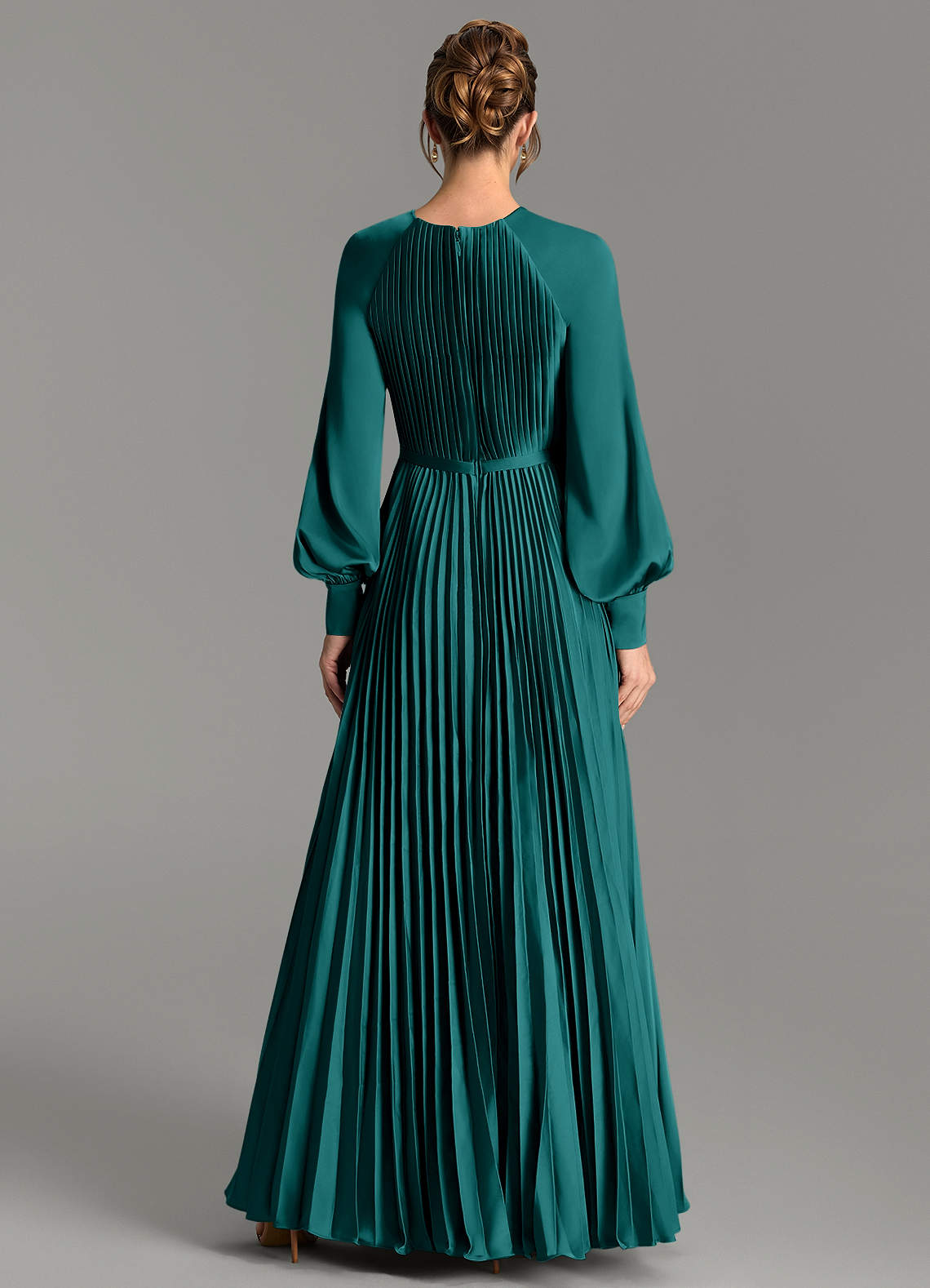 Grayson A-Line Scoop-Neck Stretch Satin Bridesmaid Dress in Peacock