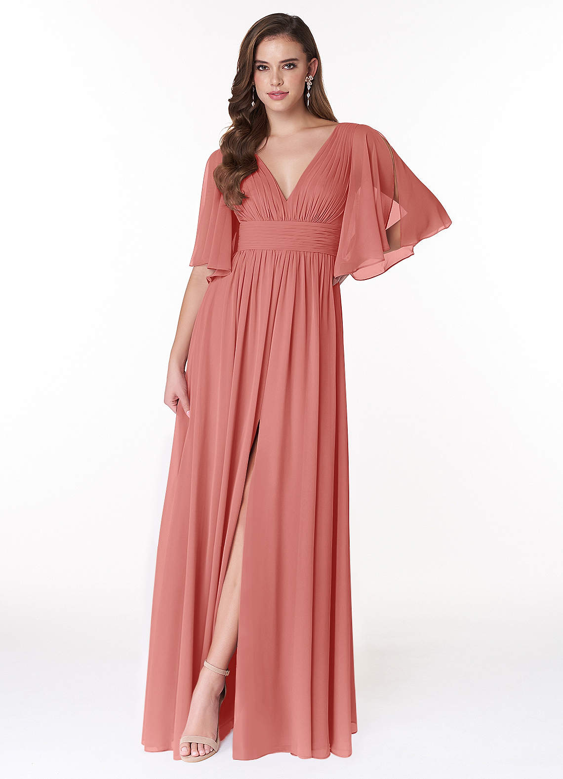 Temeka A-Line V-Neck Chiffon Bridesmaid Dress in Antique Rose