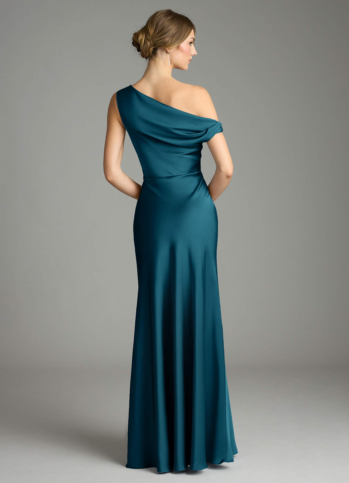 Emerson Mermaid One-Shoulder Stretch Satin Bridesmaid Dress in Ink Blue
