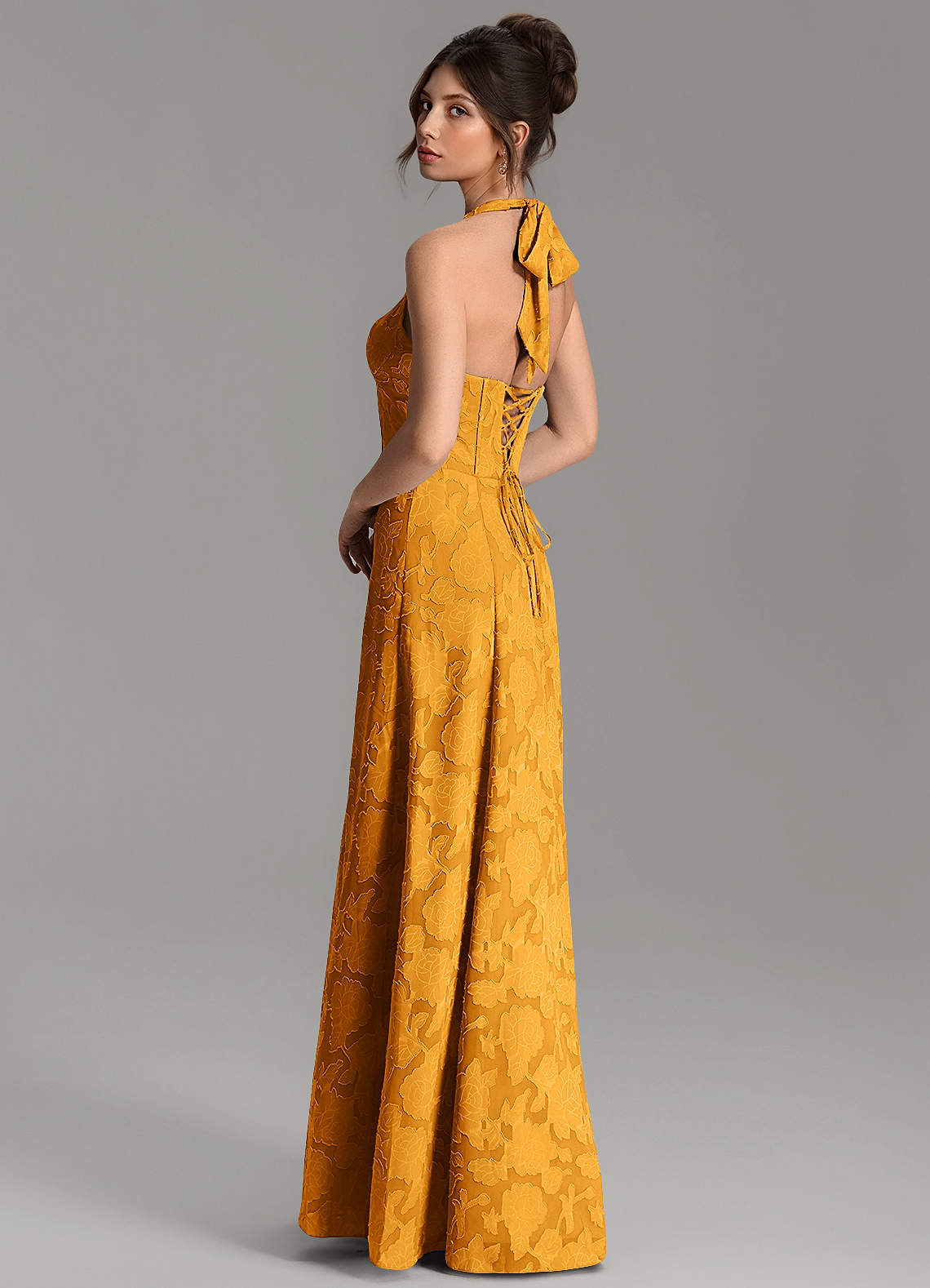 Nia A-Line V-Neck Floral Burnout Bridesmaid Dress in butterscotch