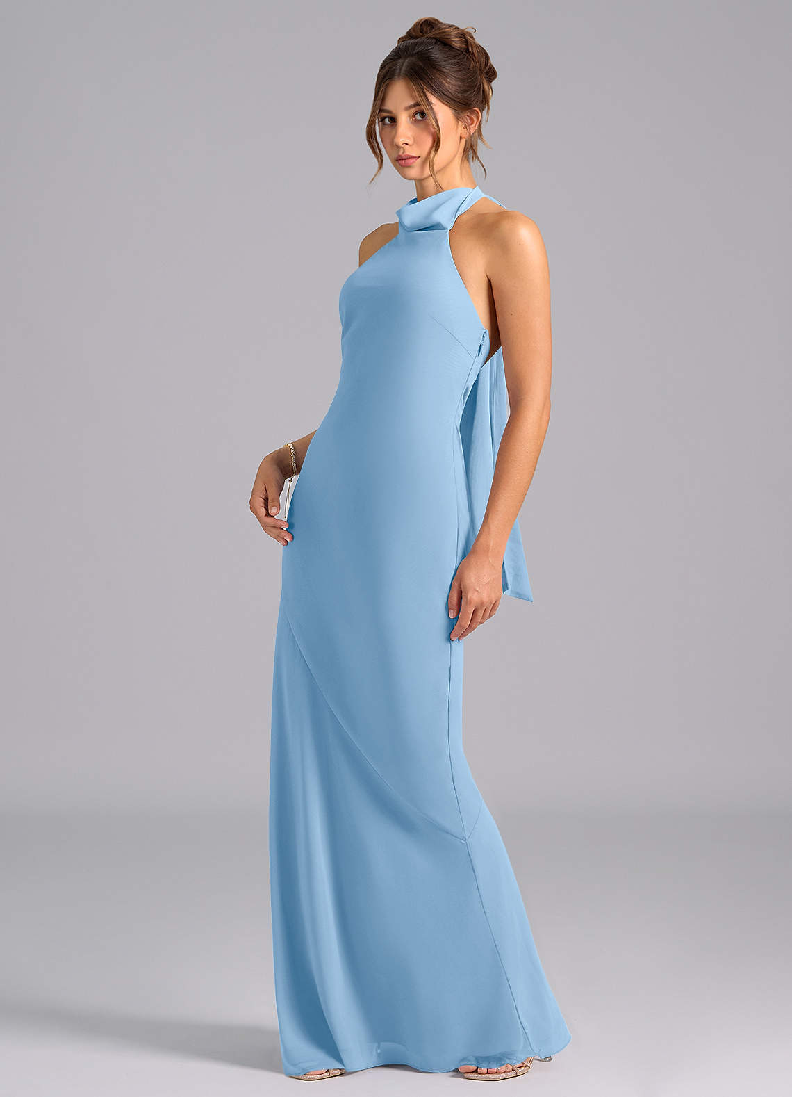 Velli Mermaid Halter Chiffon Bridesmaid Dress in Powder Blue