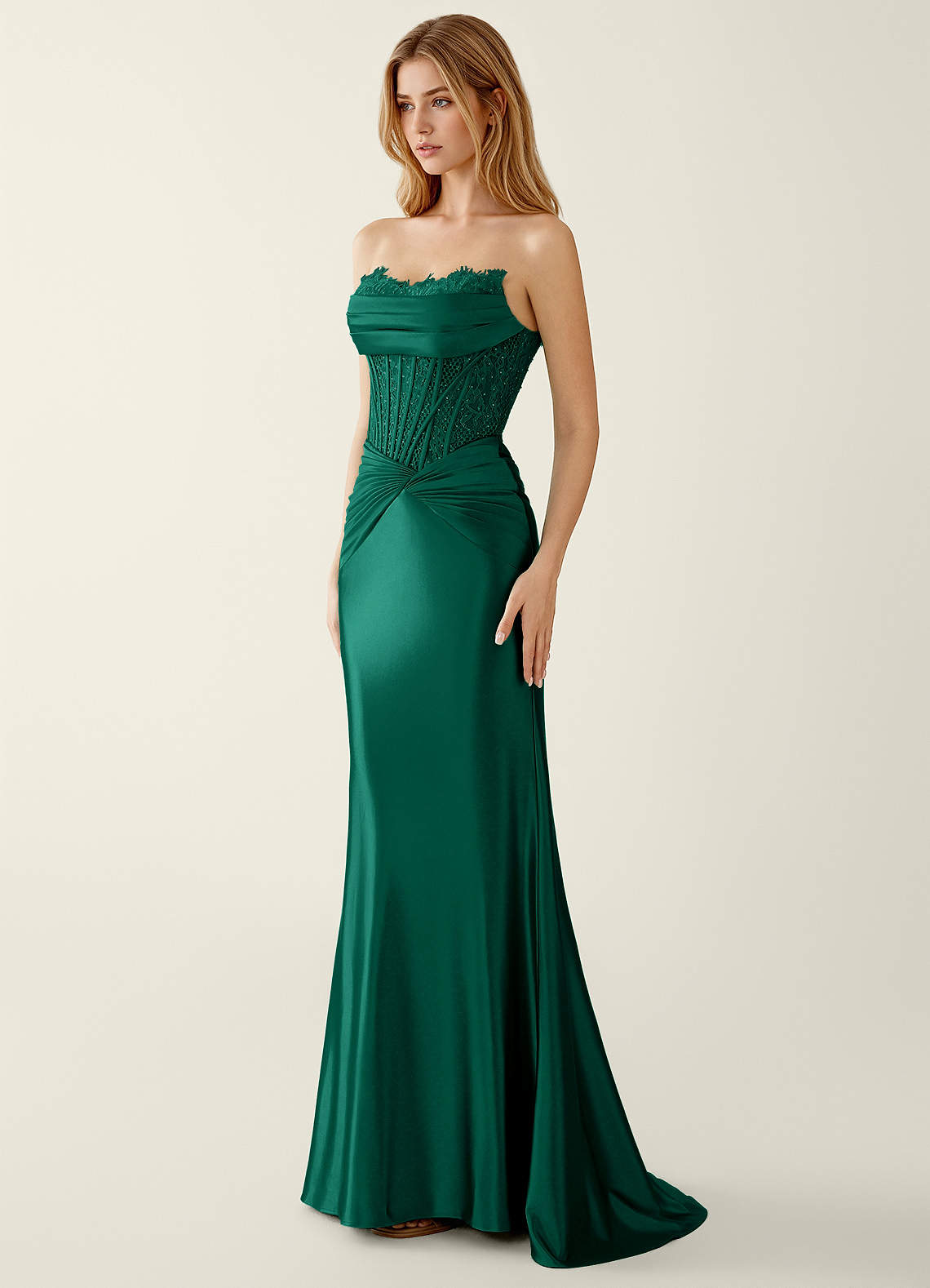Sasha Mermaid Strapless Stretch Satin Evening Dress in Dark Green