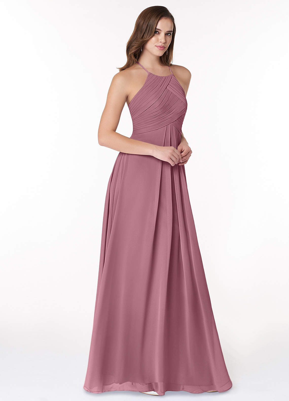 Ginger A-Line Halter Chiffon Bridesmaid Dress in Vintage Mauve