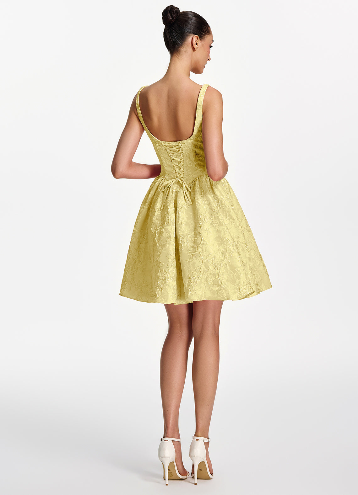 Lionelle Skater Mini Square-Neck Jacquard Prom Dress in Yellow - photo 6