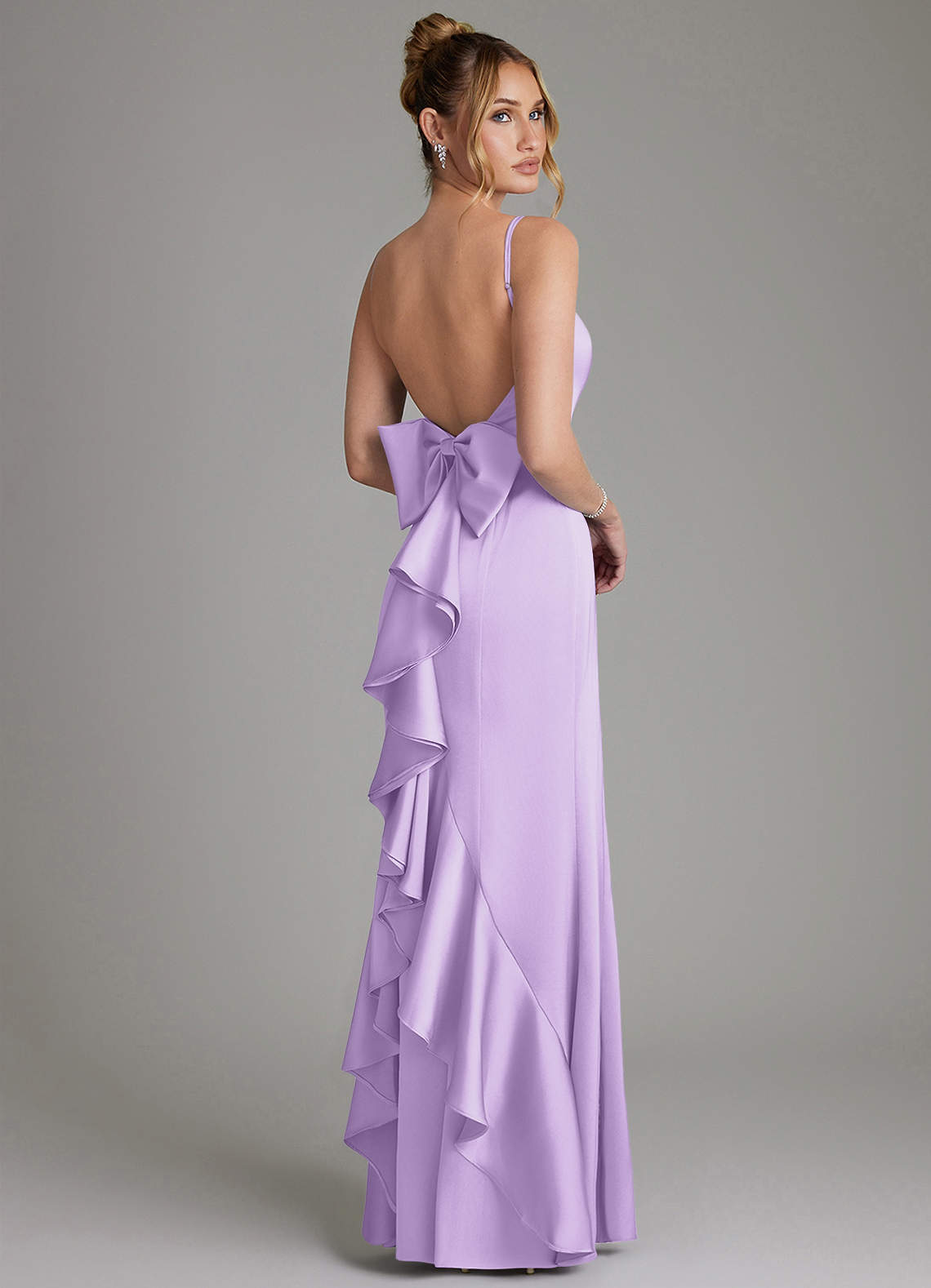 Zherra Mermaid Scoop-Neck Stretch Satin Bridesmaid Dress in Lilac