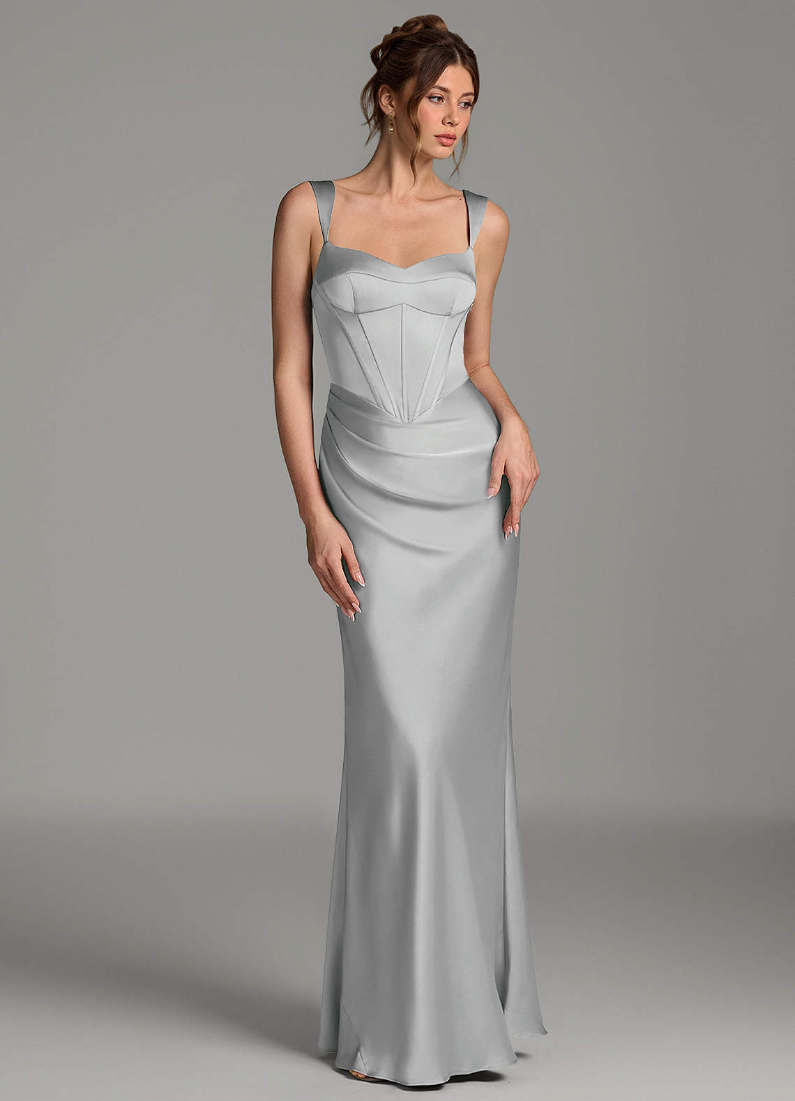 Mela Sheath Sweetheart Stretch Satin Bridesmaid Dress in Silver