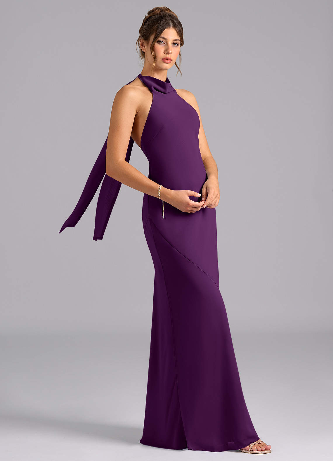 Velli Mermaid Halter Chiffon Bridesmaid Dress in Grape