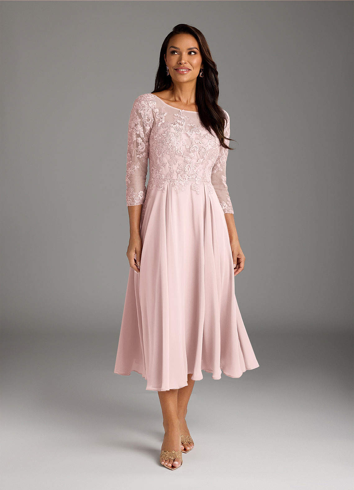 Marge A-Line Scoop-Neck Chiffon and Lace Mother of the Bride Dress in Blushing Pink