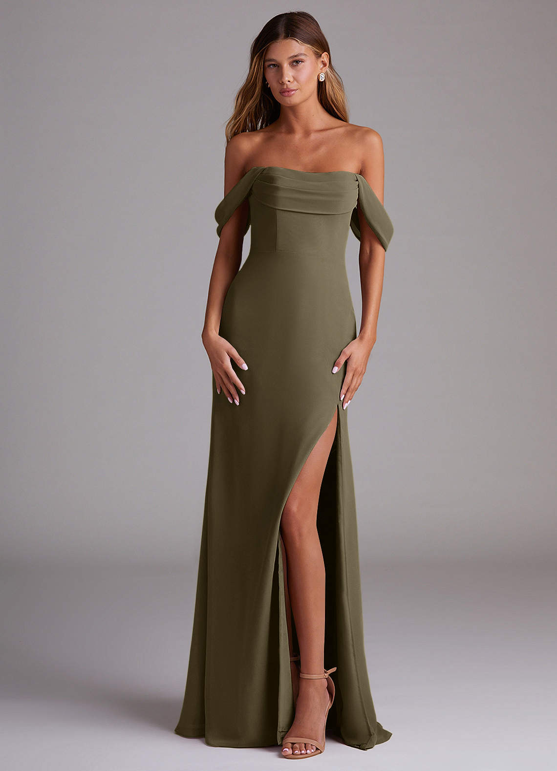Saige A-Line Off-the-Shoulder Chiffon Bridesmaid Dress in Willow Green