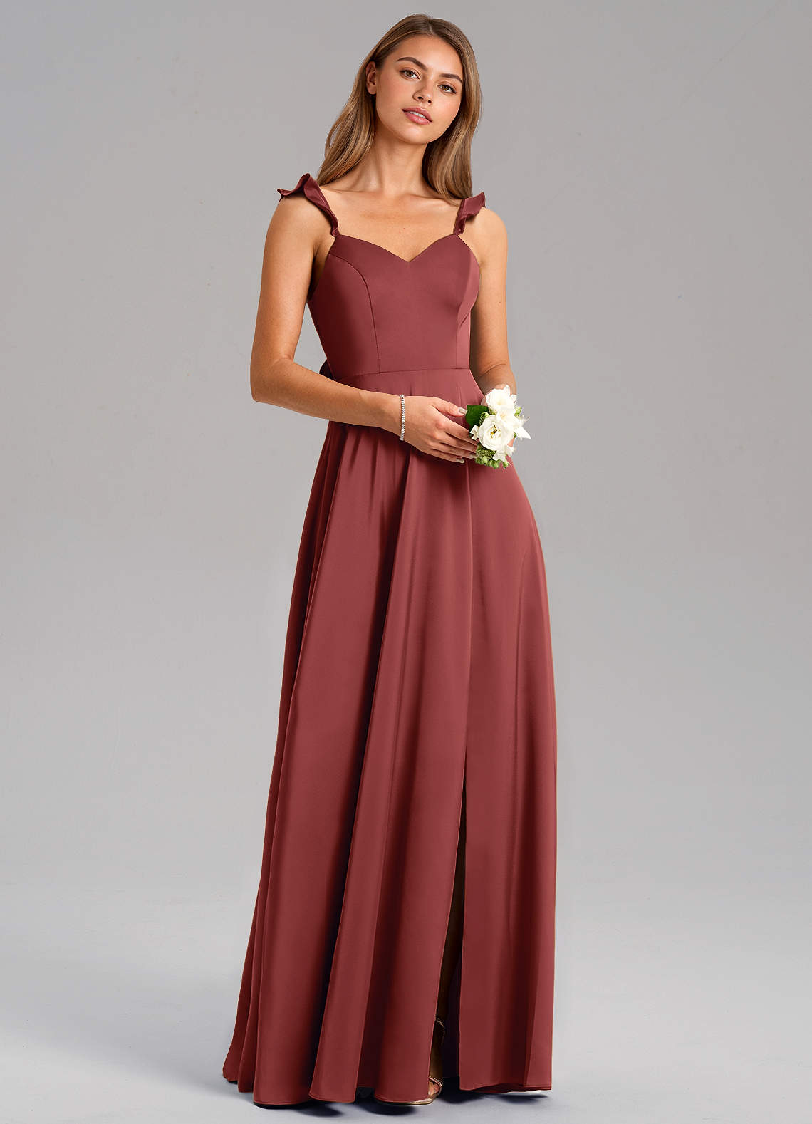 Everett A-Line V-Neck Chiffon Bridesmaid Dress in Terracotta