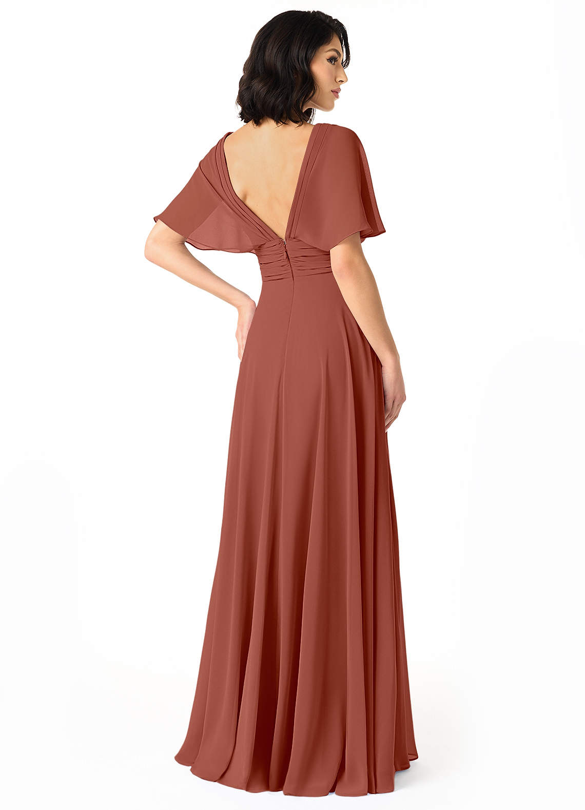 Pamela A-Line V-Neck Chiffon Bridesmaid Dress in Auburn