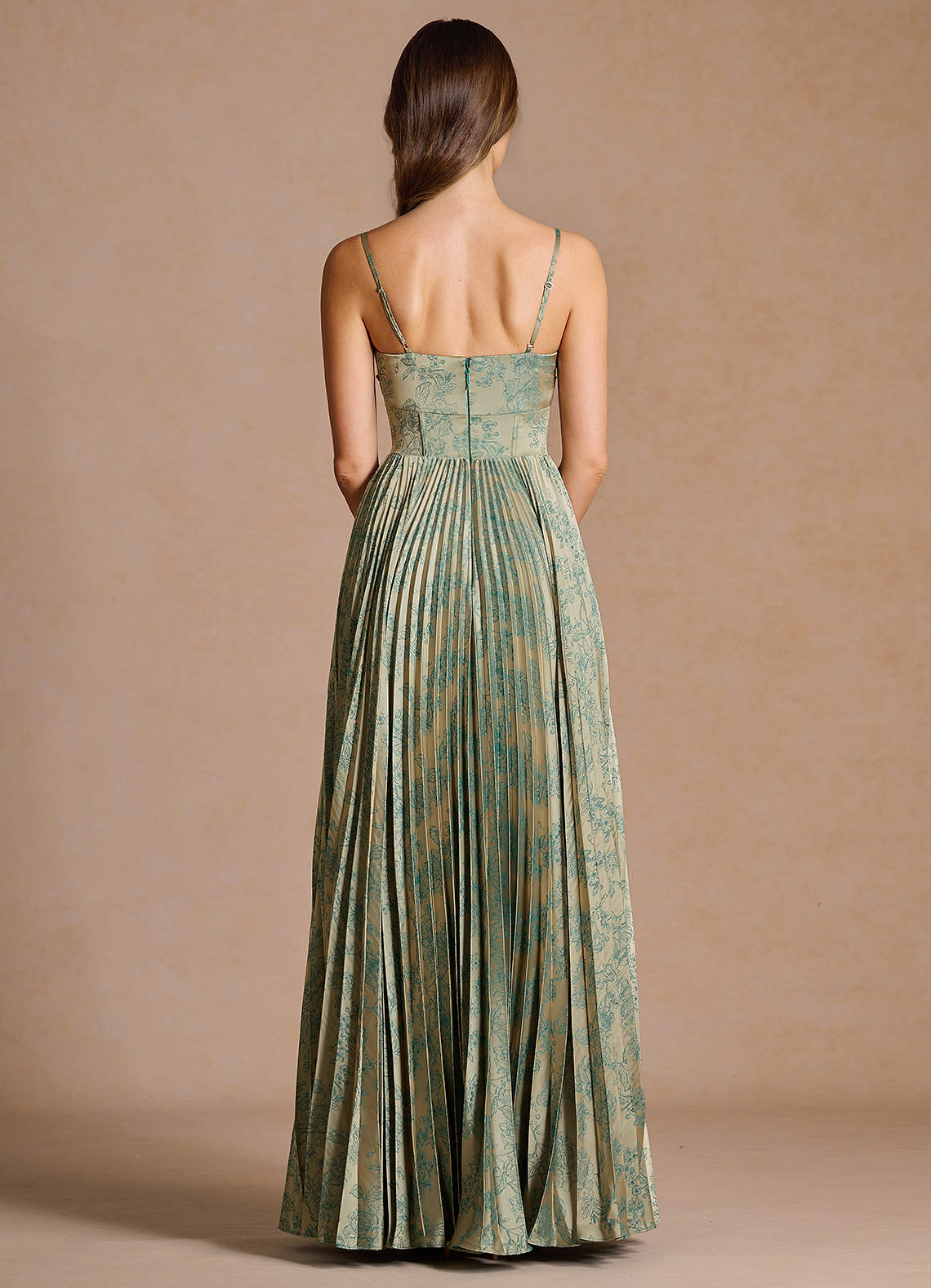 Vesper Pleated Knot-Neck Jacquard Wedding Guest Dress in Platinum Teal