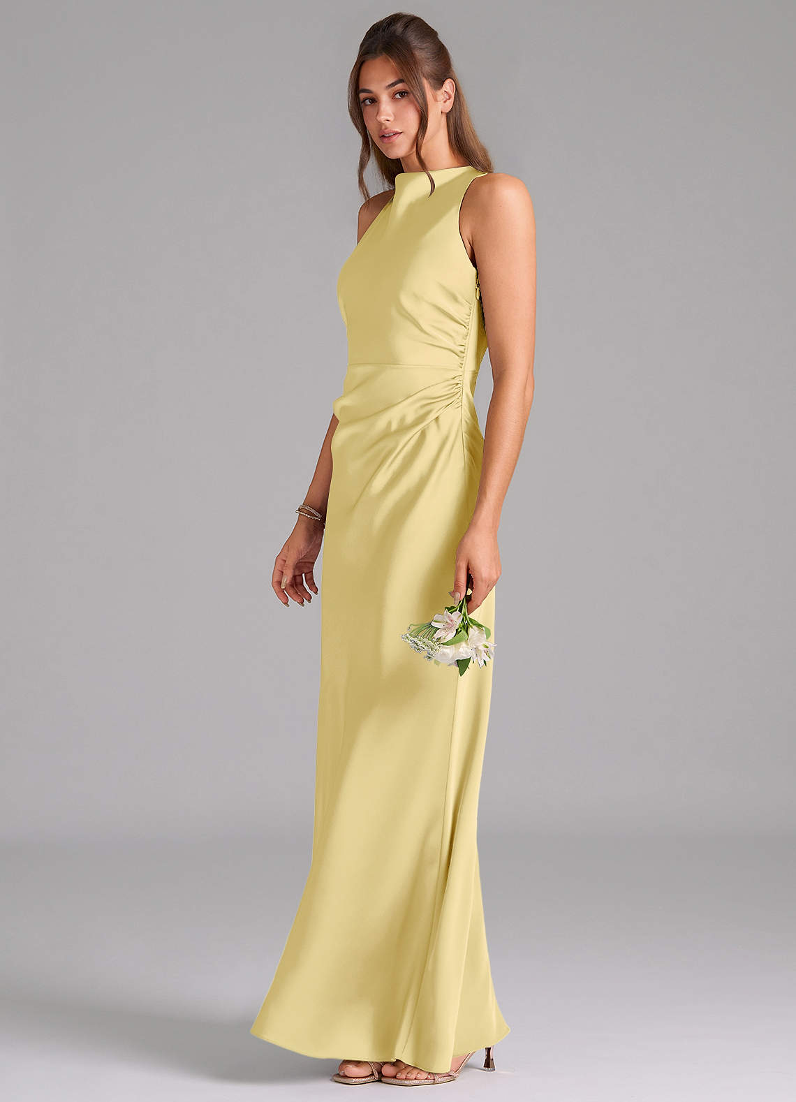 Evadne Sheath Scoop-Neck Stretch Satin Bridesmaid Dress in Lemon Sorbet