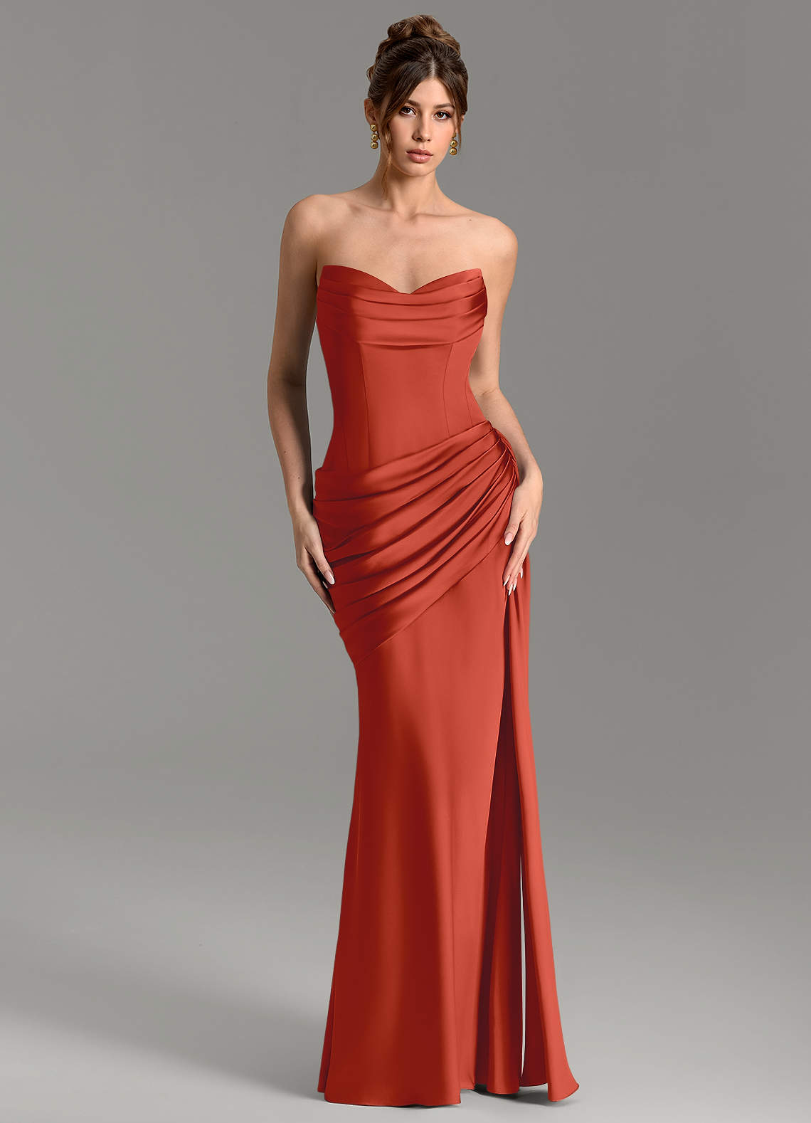 Zorah Mermaid Sweetheart Stretch Satin Bridesmaid Dress in Rust