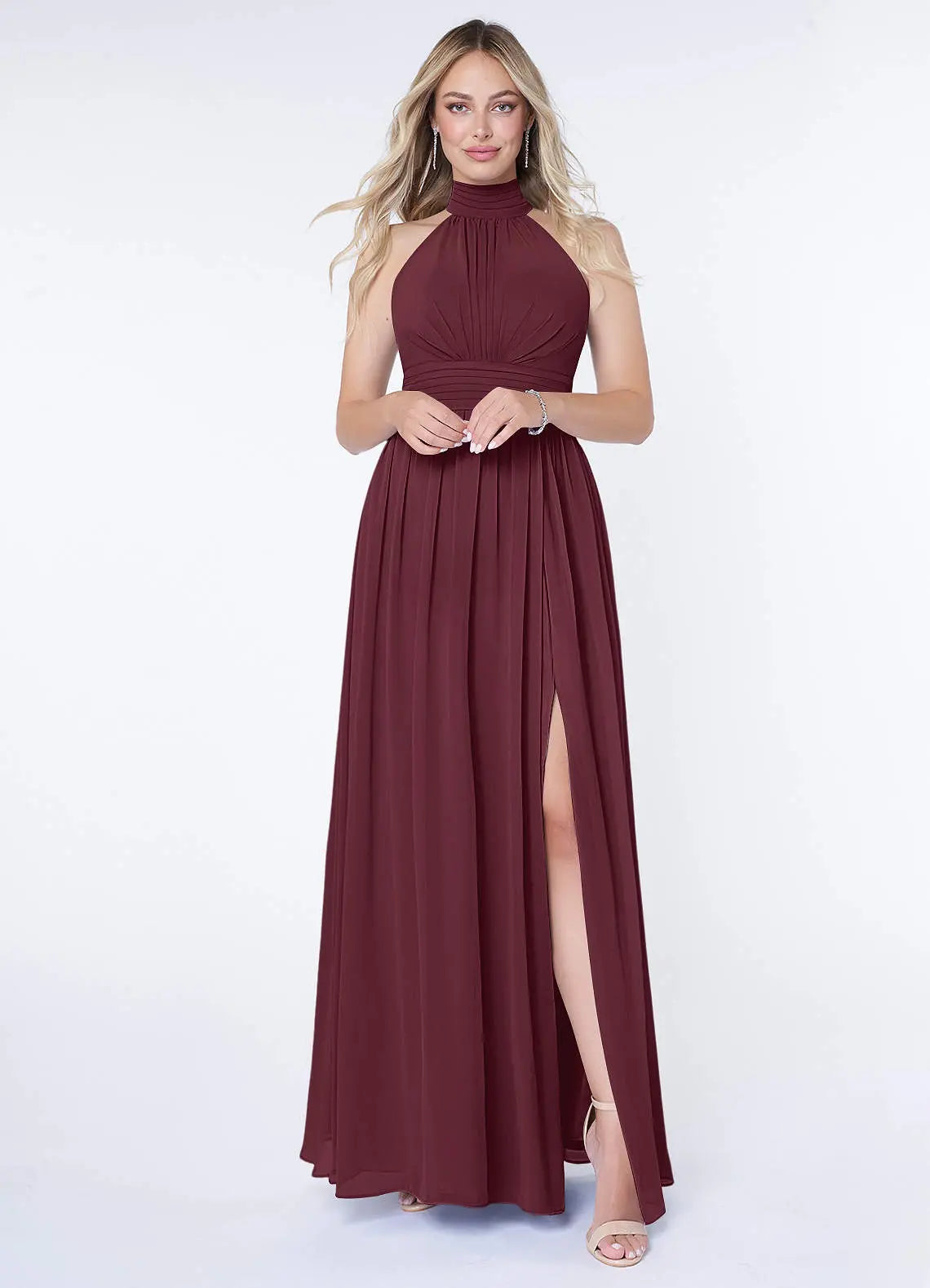 Iman A-Line Halter Chiffon Bridesmaid Dress in Paprika