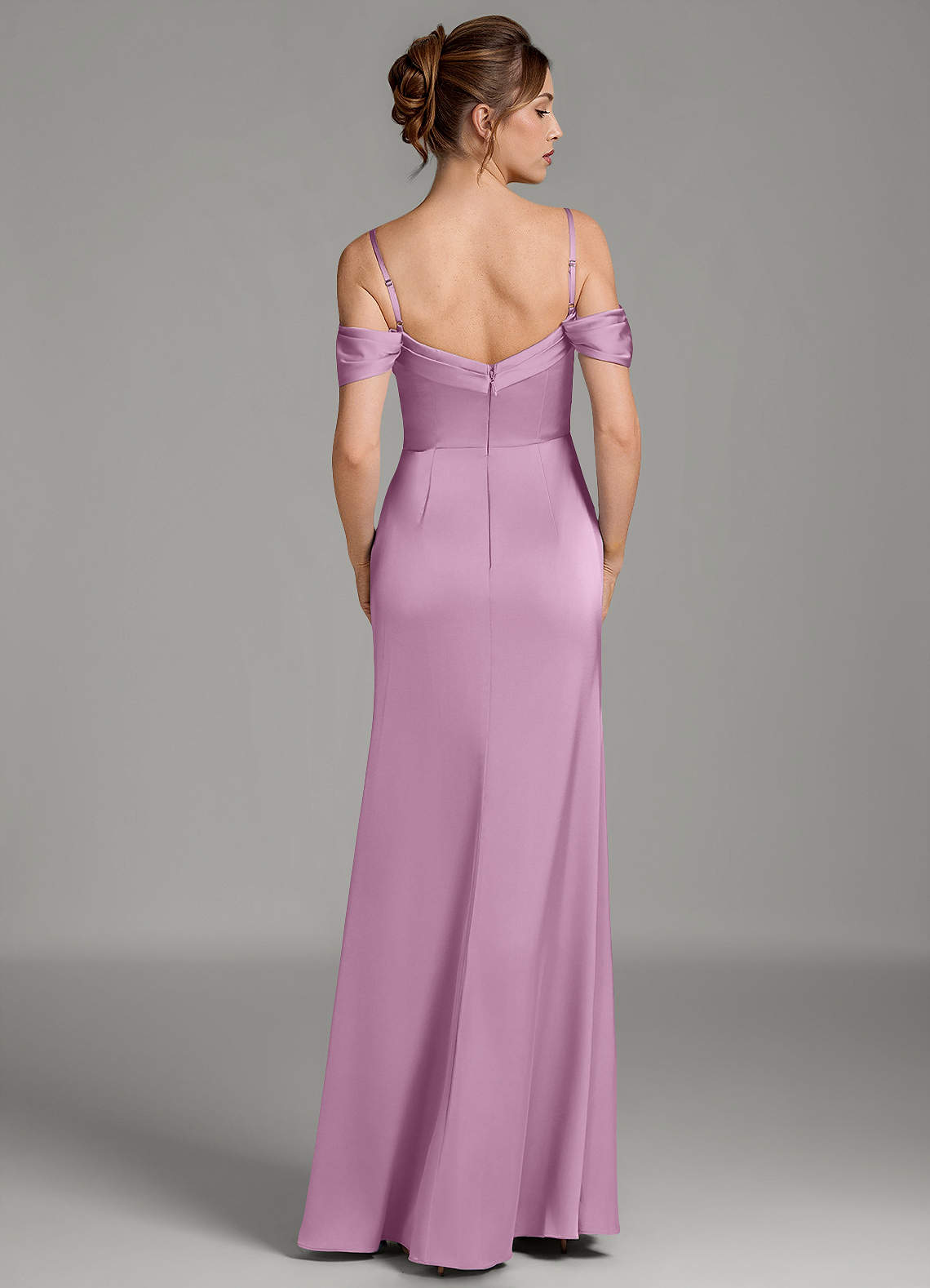 Wyatt Mermaid Off-the-Shoulder Stretch Satin Bridesmaid Dress in Wisteria