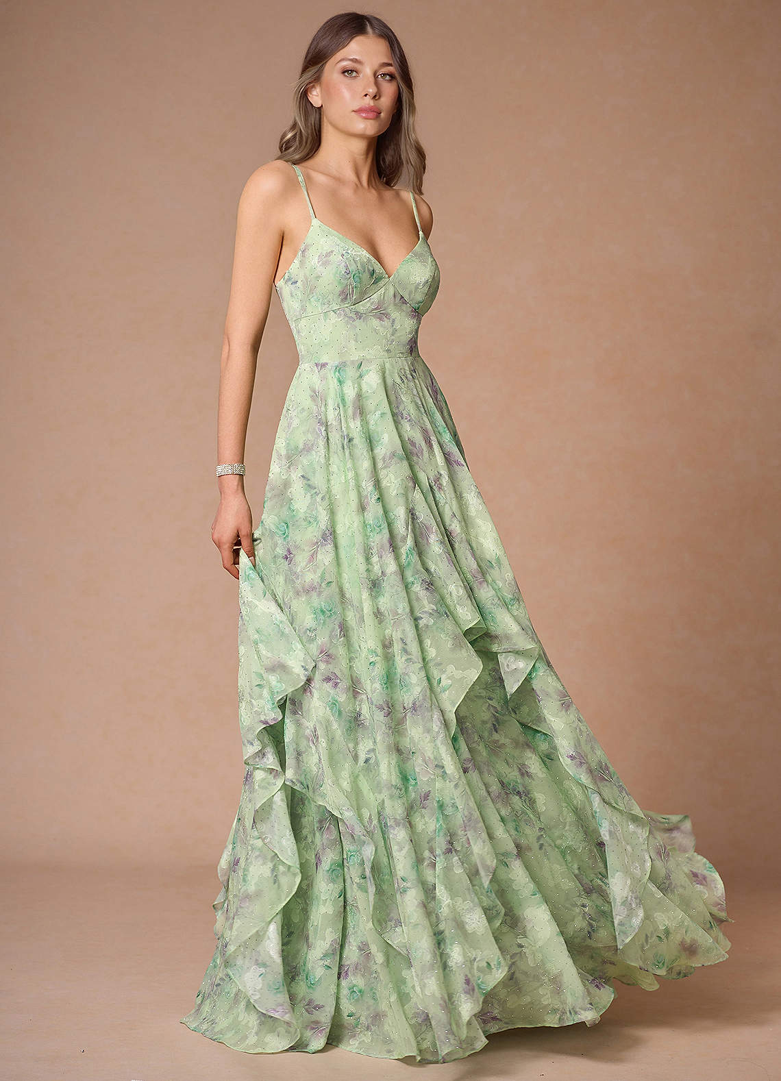 Harmony A-Line V-Neck Floral Fil Coupé Wedding Guest Dress in Powder Blue