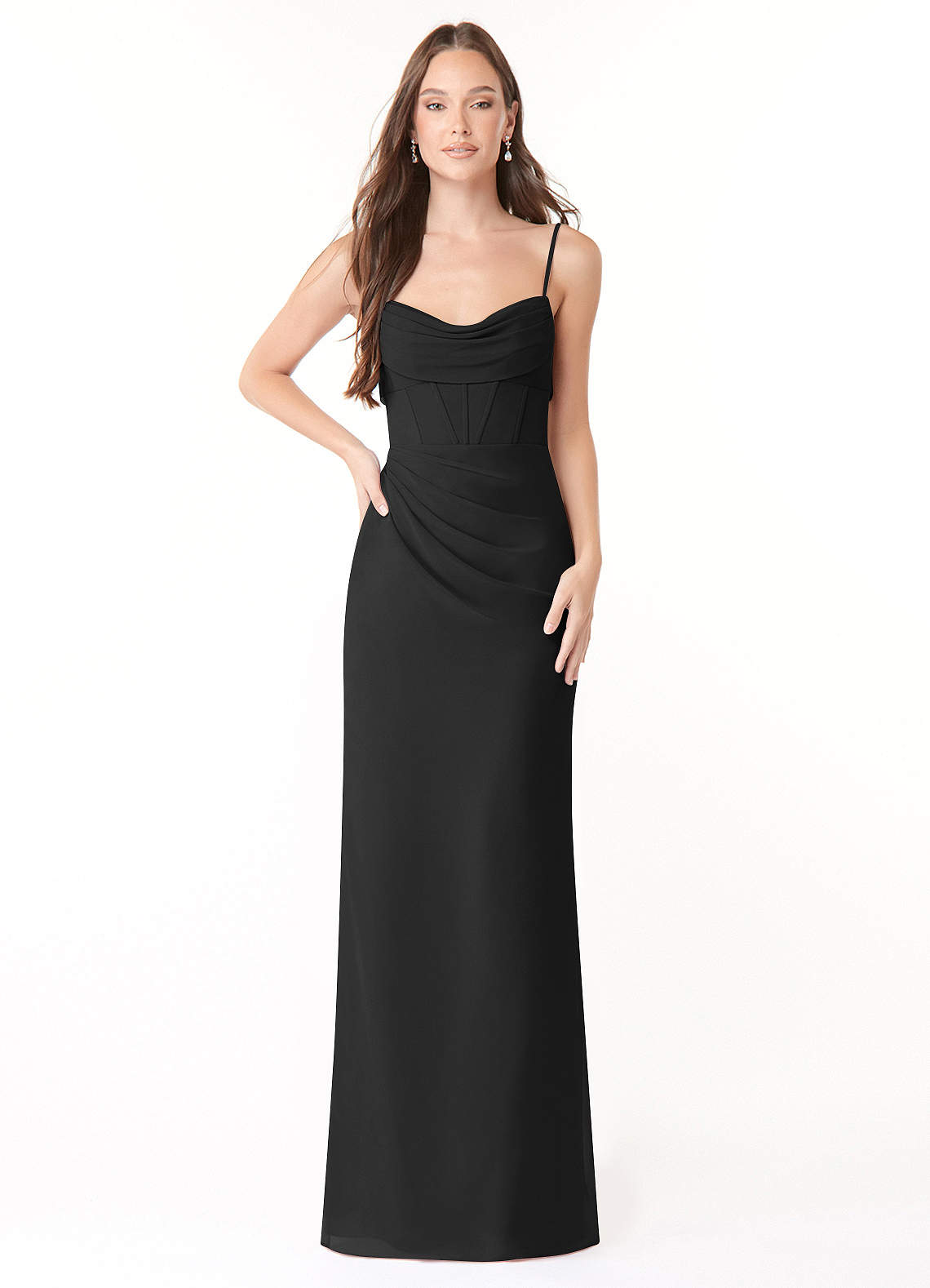 Mai Sheath Cowl-Neck Chiffon Bridesmaid Dress in black