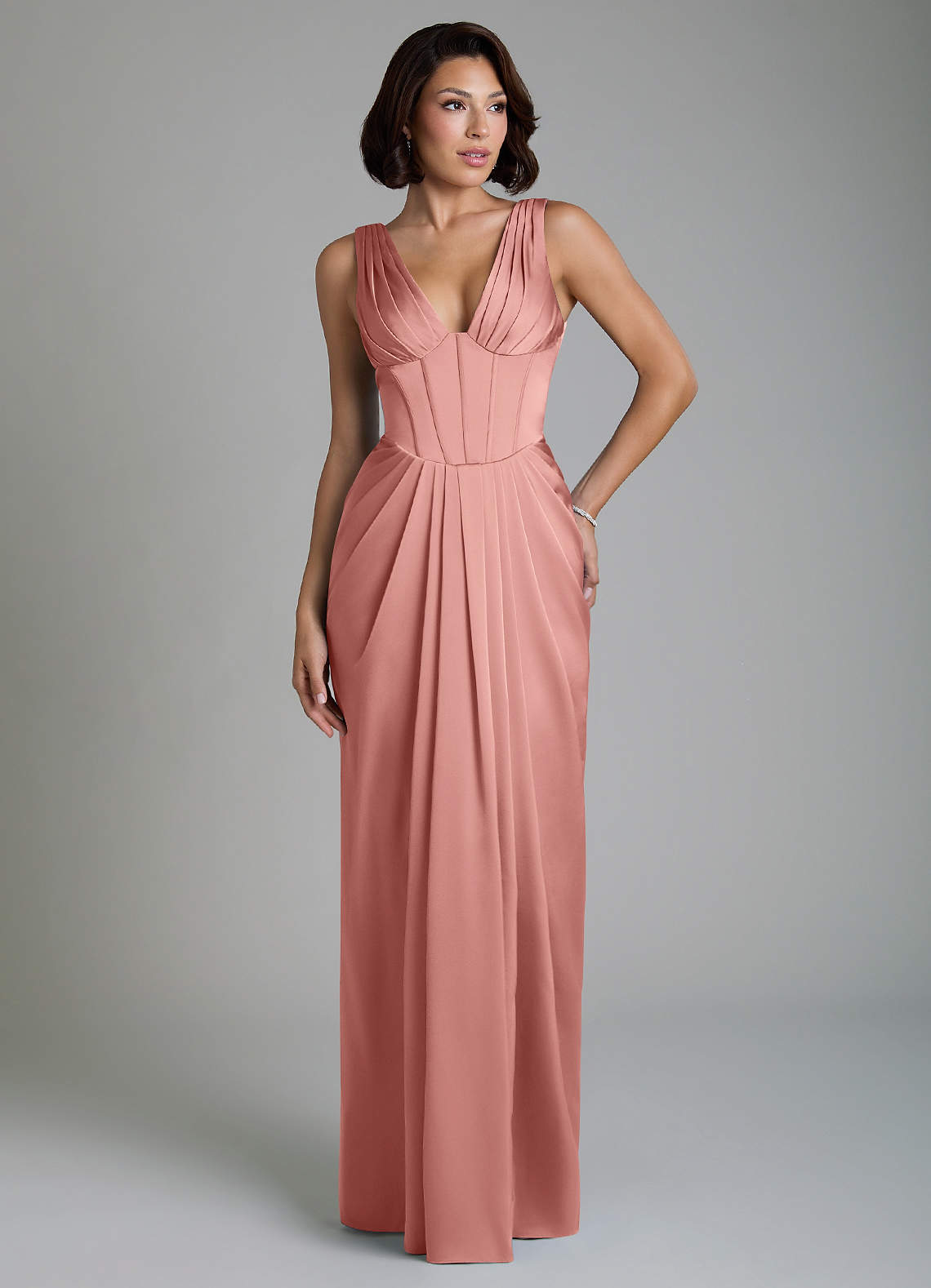 Vanya Sheath V-Neck Stretch Satin Bridesmaid Dress in Rosette