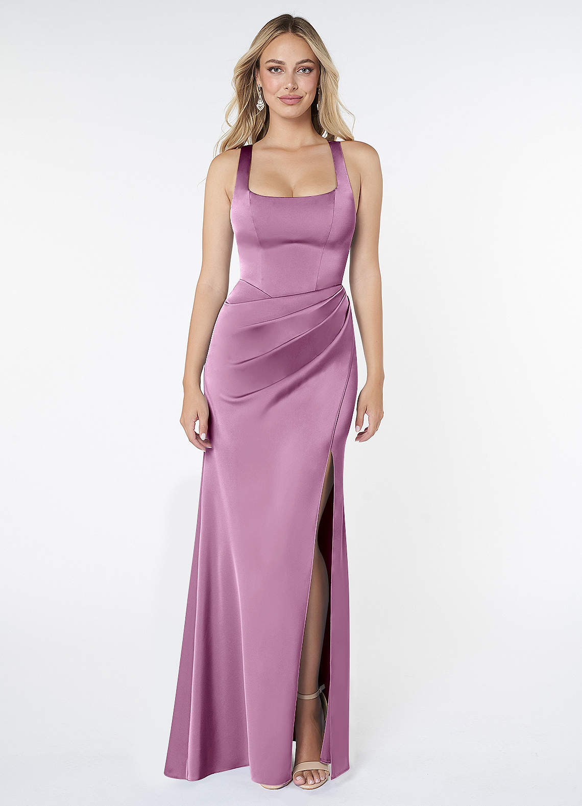 Mero Mermaid Square-Neck Stretch Satin Bridesmaid Dress in Wisteria