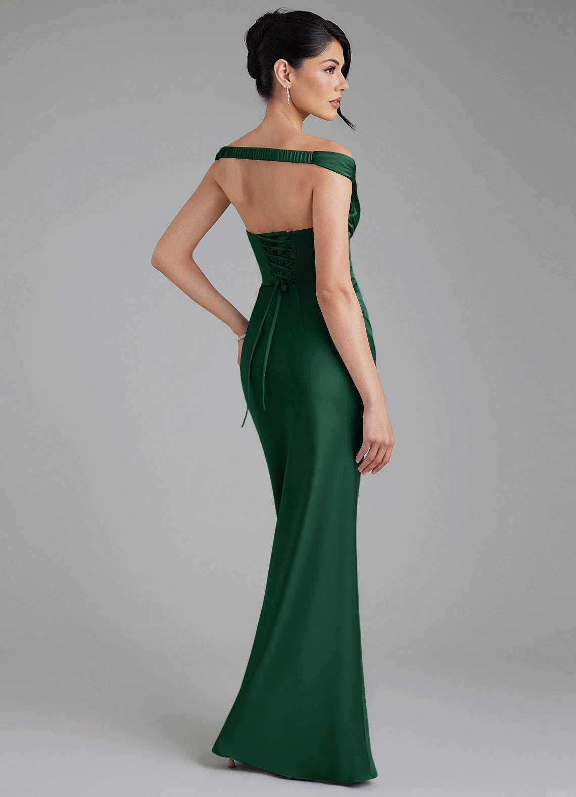 Stella Sheath V-Neck Stretch Satin Bridesmaid Dress in Dark Green