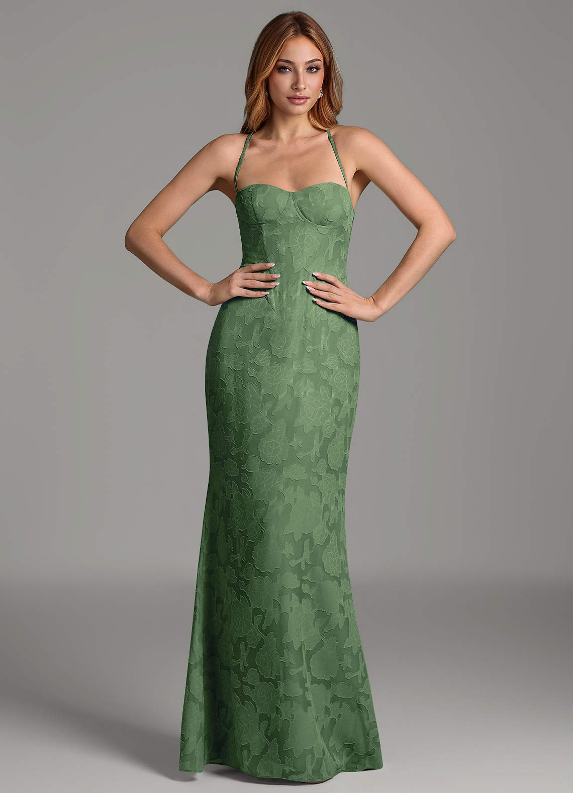 Dara Mermaid Sweetheart Floral Burnout Bridesmaid Dress in Eucalyptus