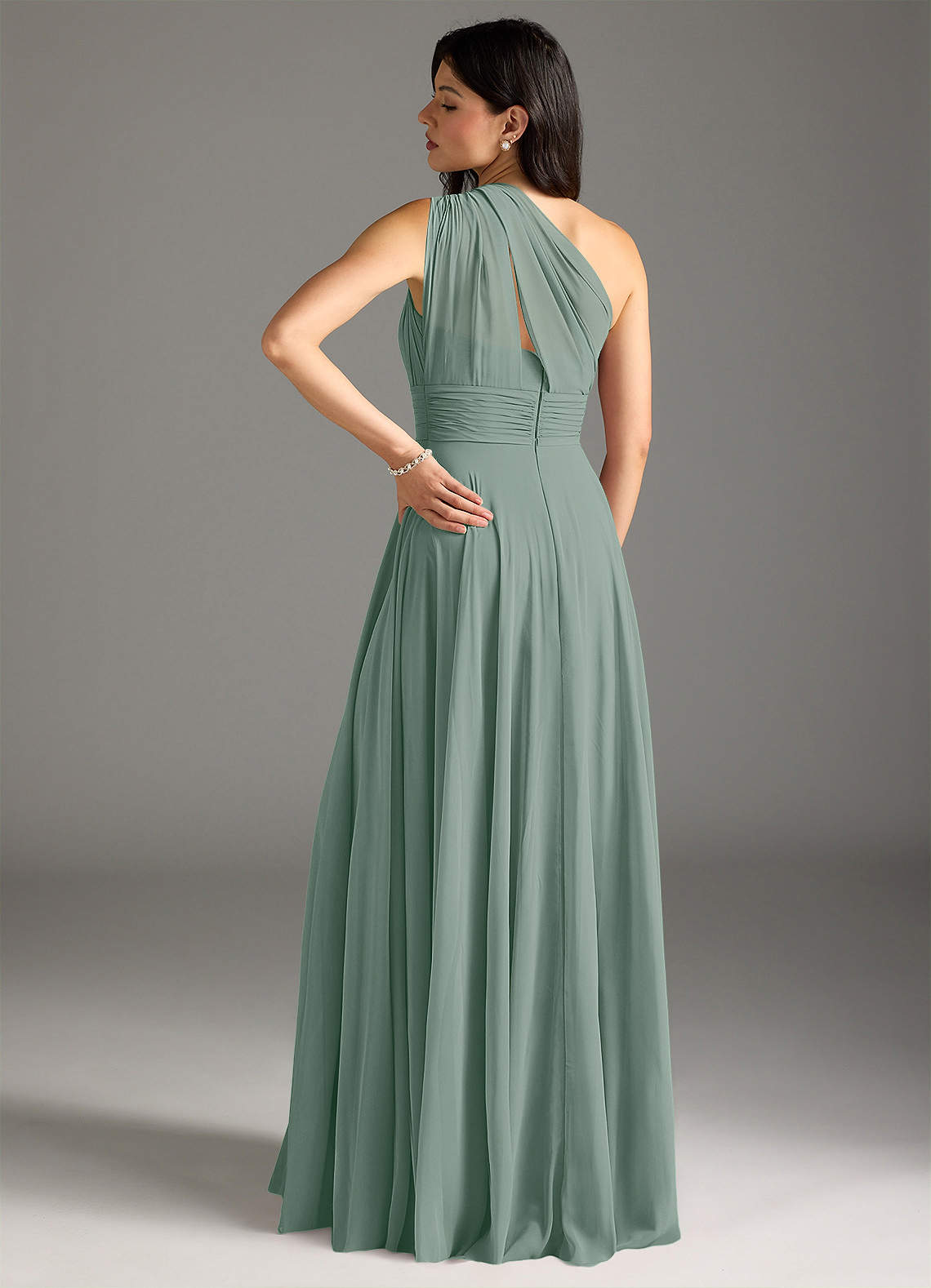 Charlize A-Line One-Shoulder Chiffon Bridesmaid Dress in Silver Sage