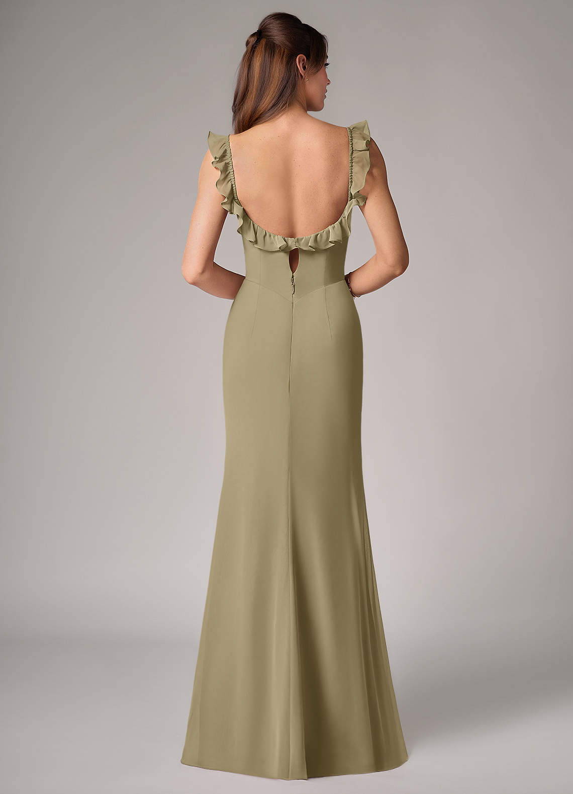Callie Mermaid Scoop-Neck Chiffon Bridesmaid Dress in Moss Green
